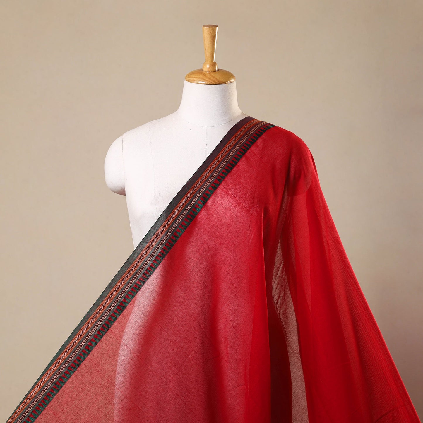 Red Thread Border Dharwad Cotton Fabric