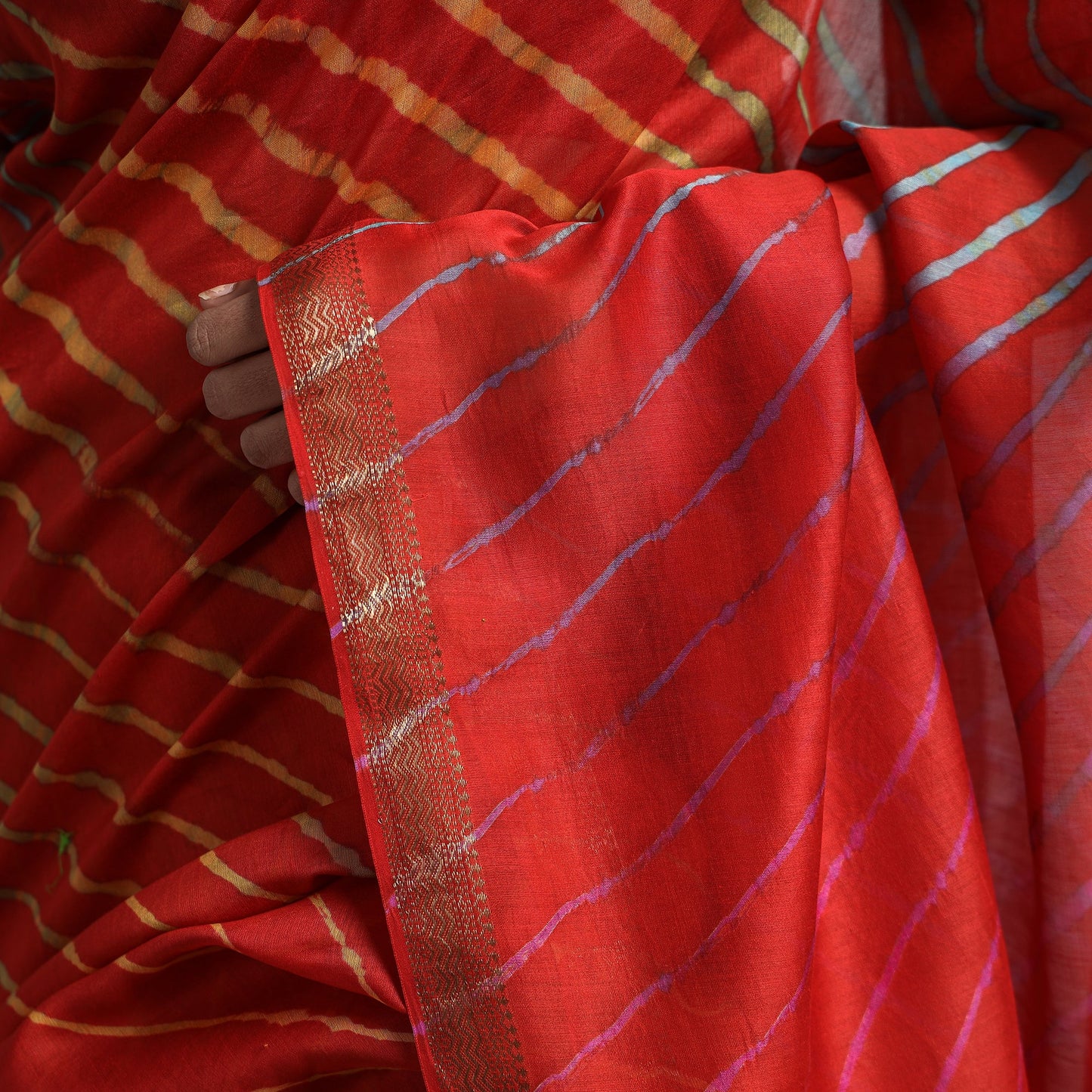 Leheriya Tie-Dye Chanderi Silk Saree with Zari Border