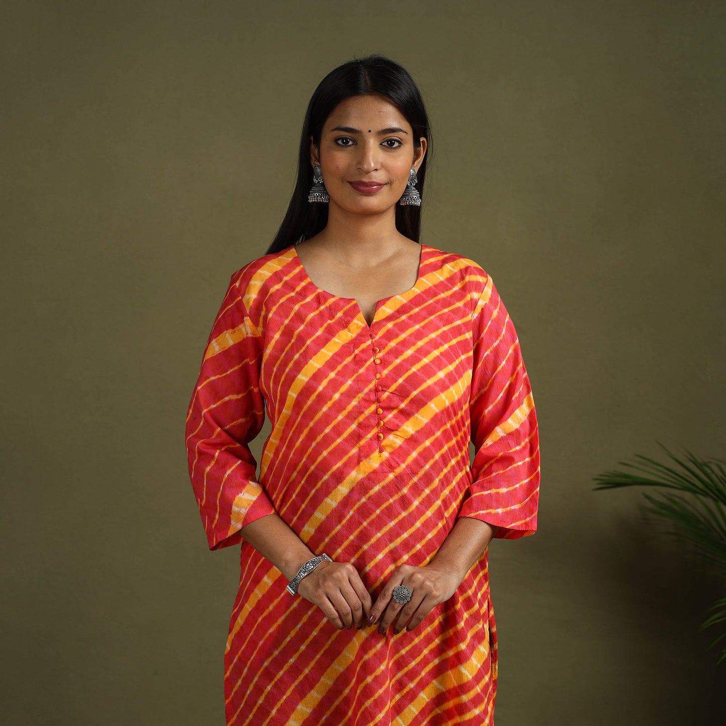 Buy Red Tie-Dye Cotton Straight Leheriya Kurta