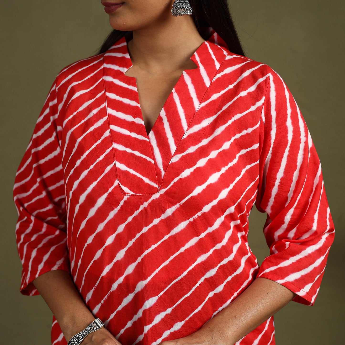 Red Tie-Dye Cotton Straight Leheriya Kurta