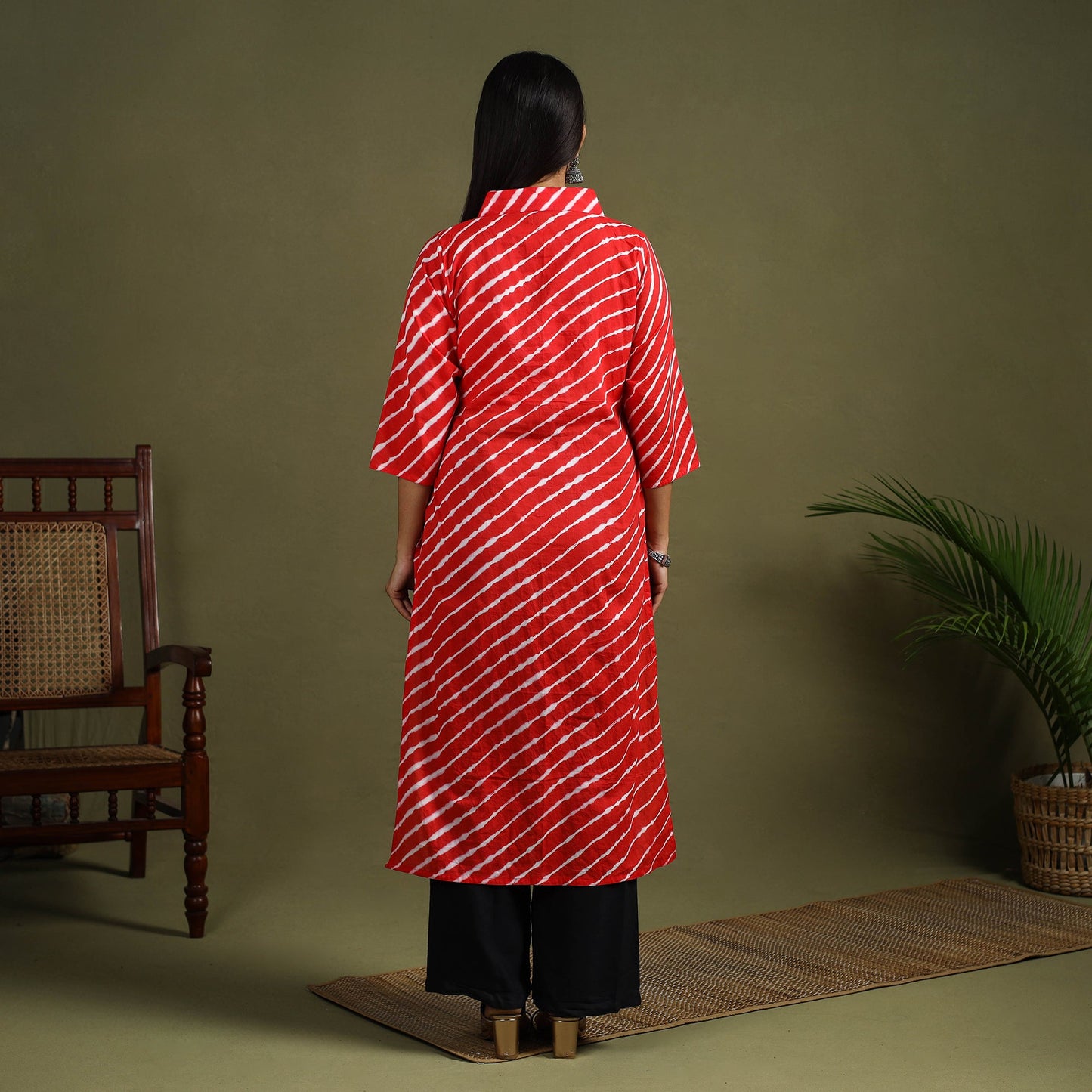 Red Tie-Dye Cotton Straight Leheriya Kurta