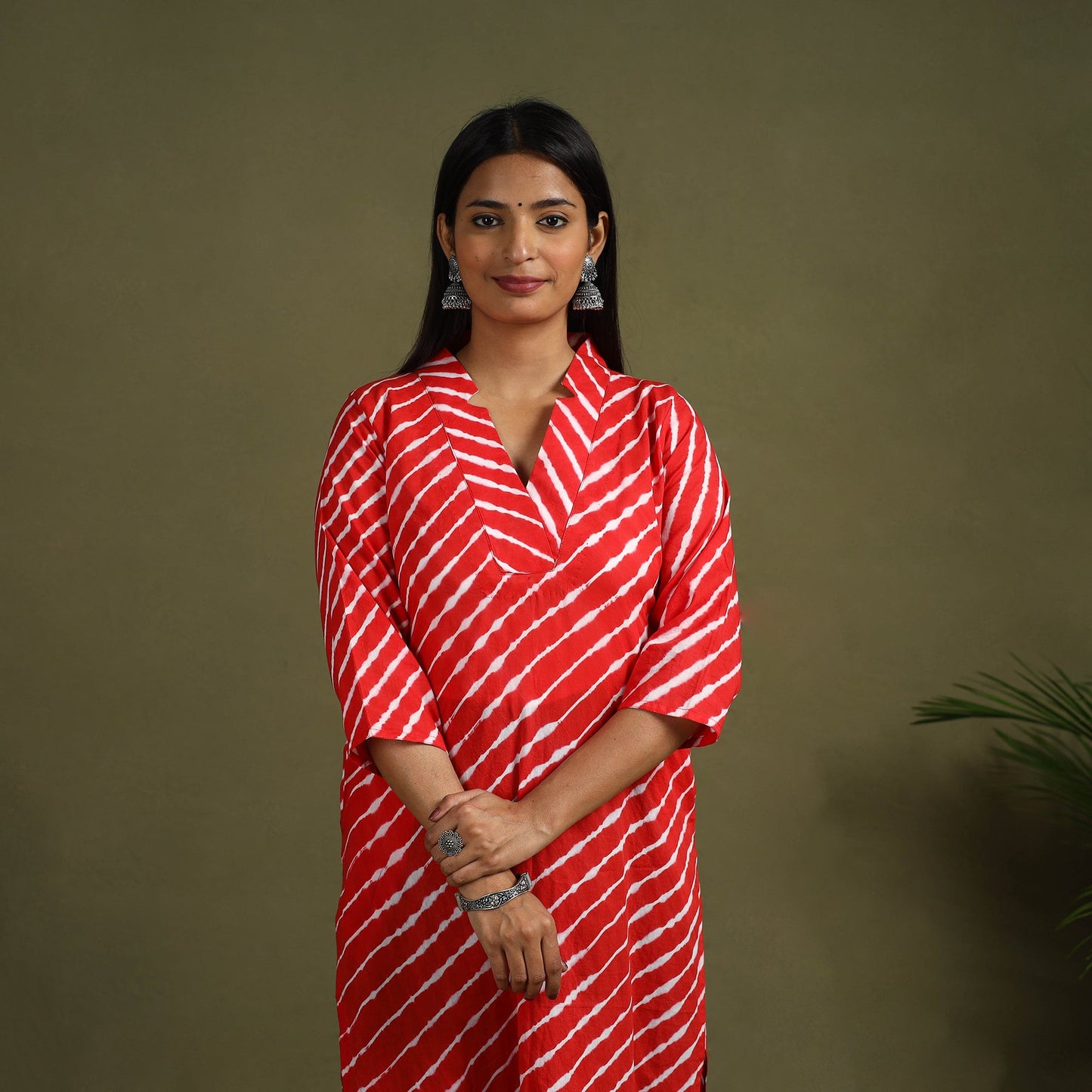Red Tie-Dye Cotton Straight Leheriya Kurta