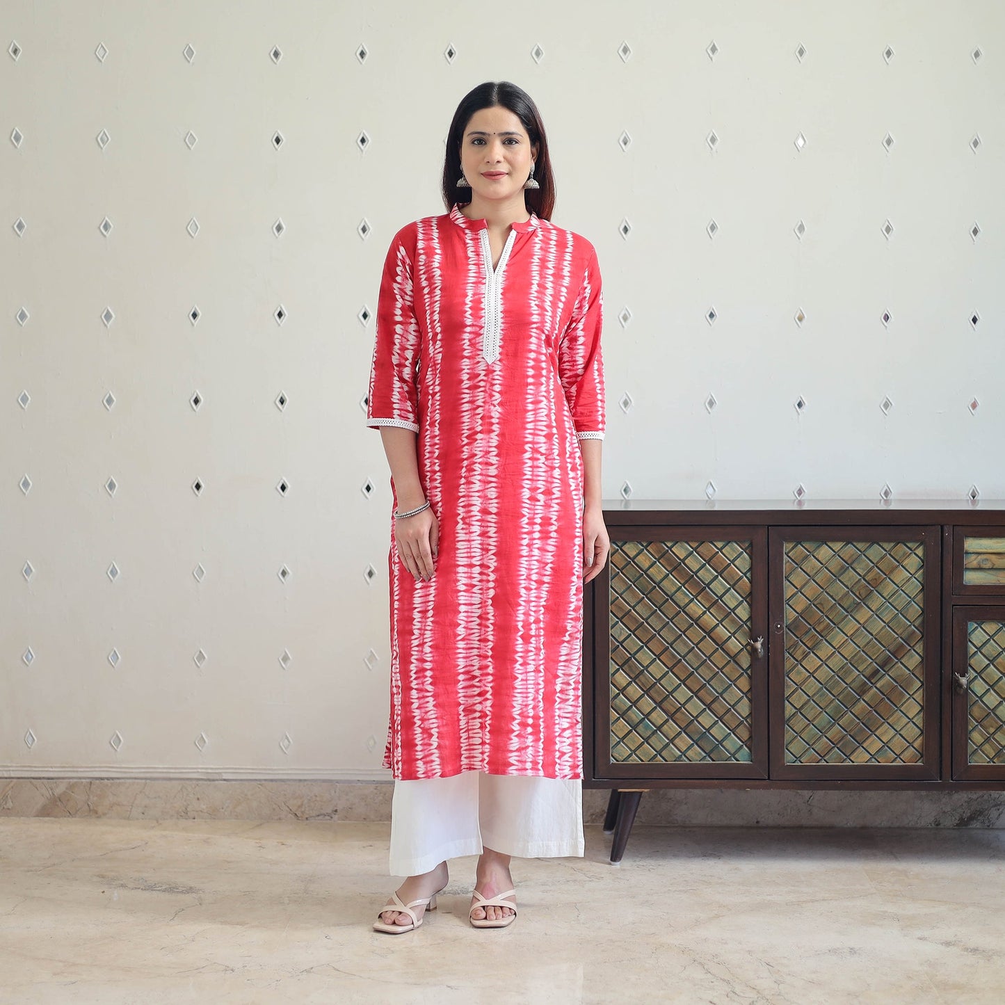 Red Tie & Dye Cotton Straight Shibori Kurta for Women