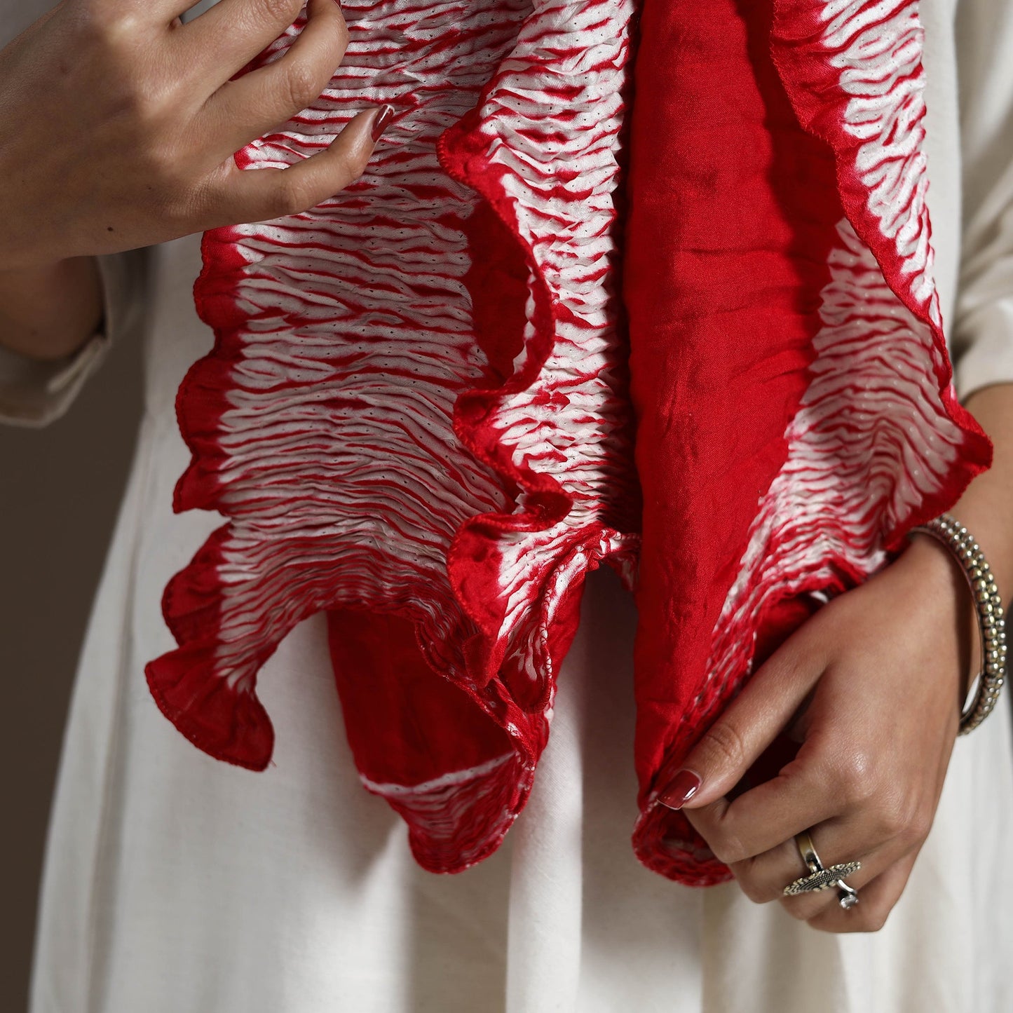 Buy Red Tie & Dye Gajji Silk Shibori Stole