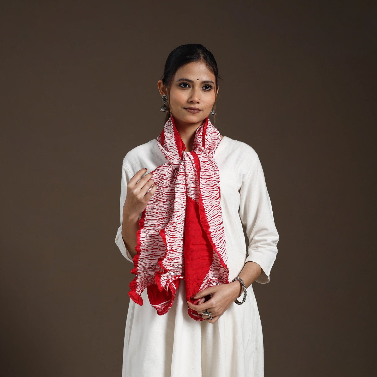Buy Red Tie & Dye Gajji Silk Shibori Stole