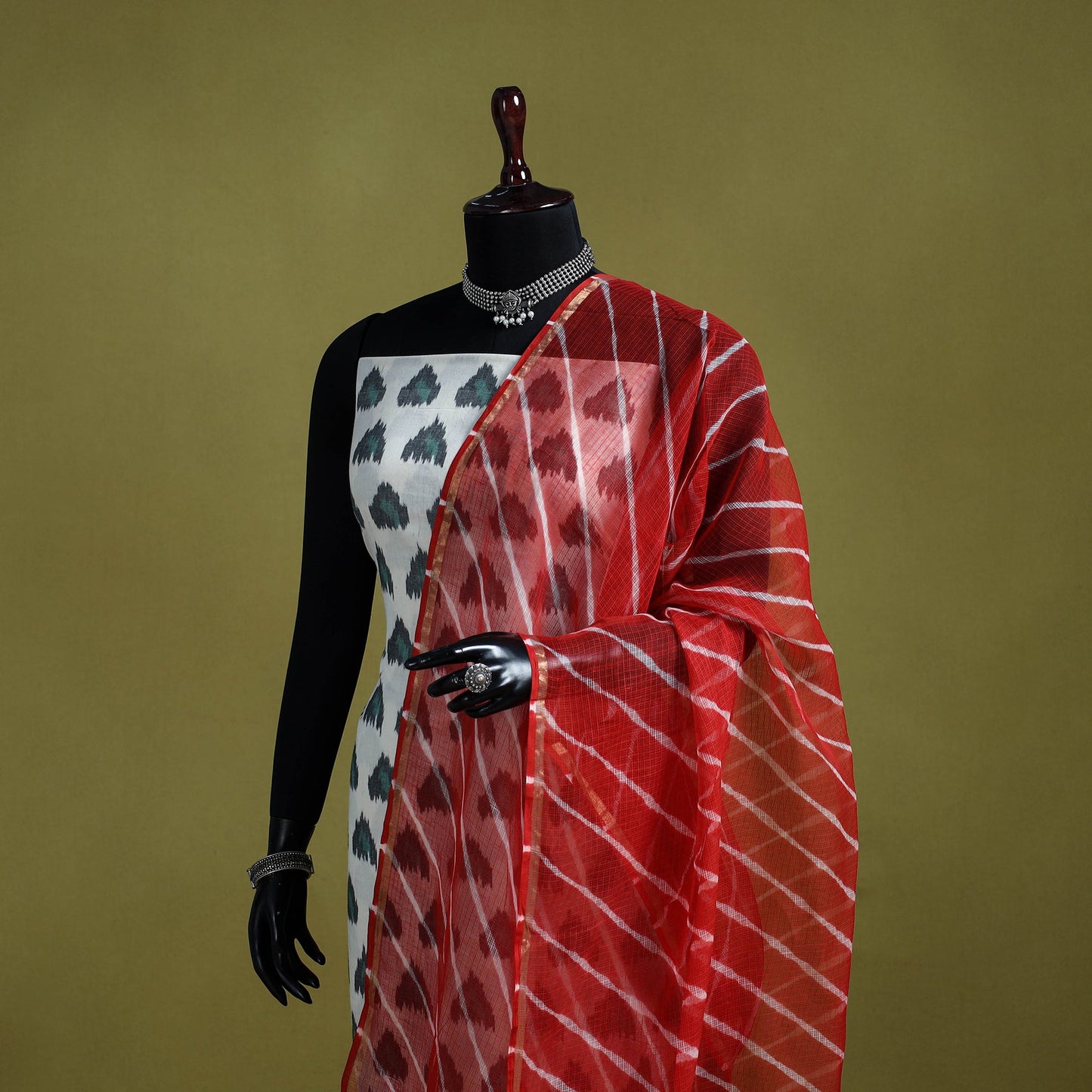 Red - tie-dye kota doria cotton leheriya dupatta 06