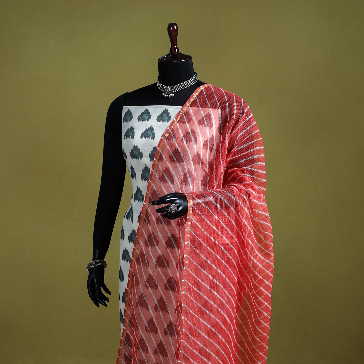 Red - tie-dye kota doria cotton leheriya dupatta 12
