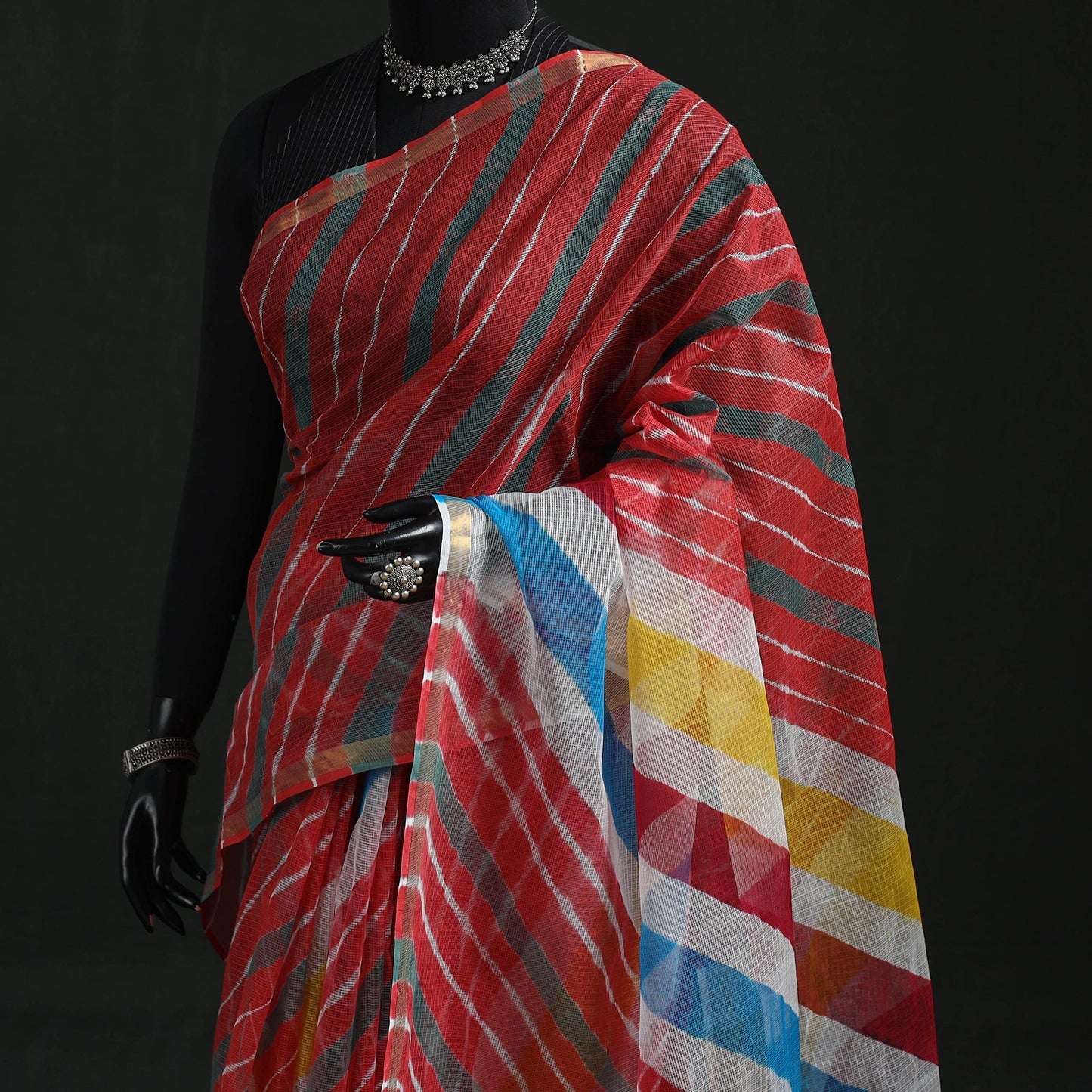 Tie-dye kota doria cotton leheriya saree 17 - handcrafted