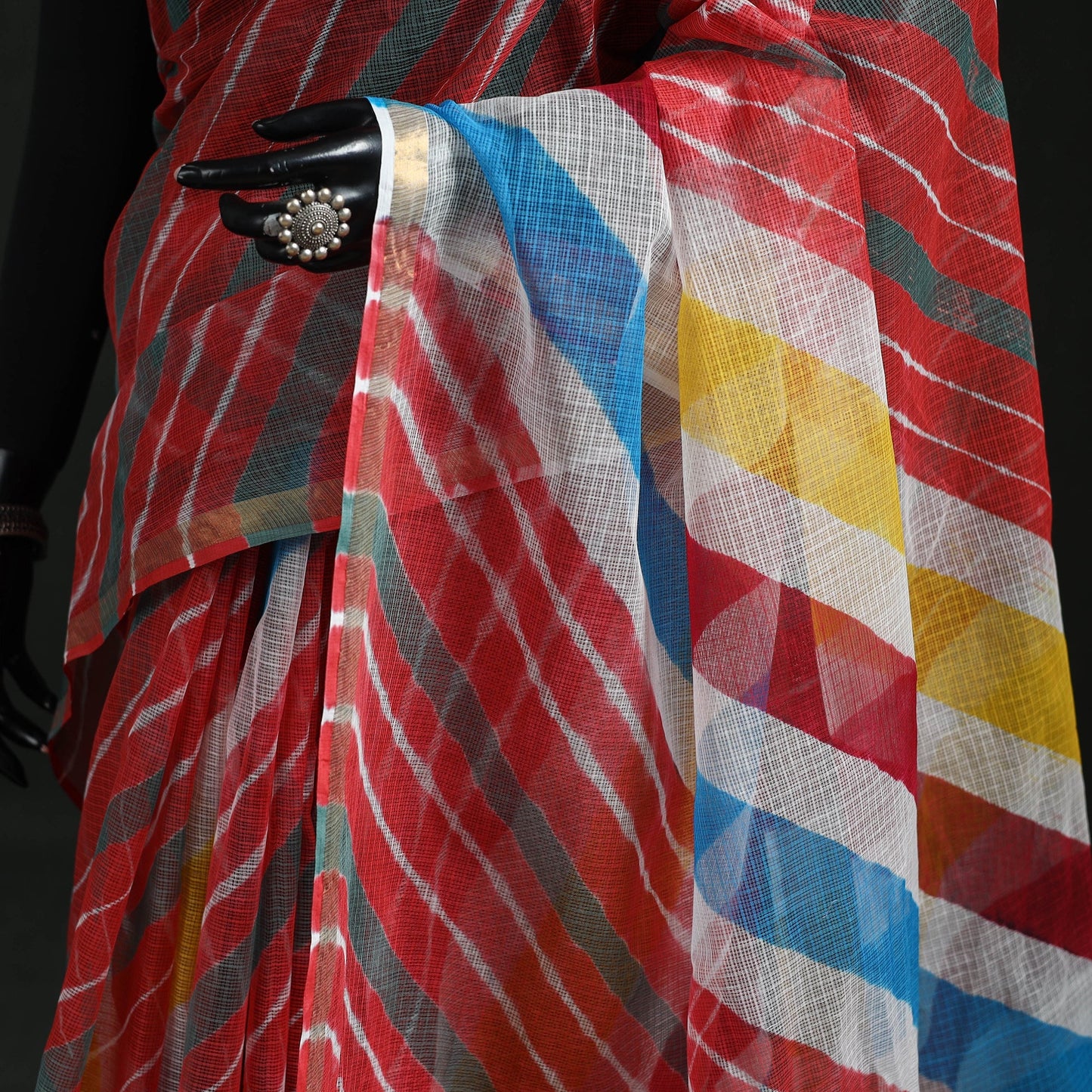 Tie-dye kota doria cotton leheriya saree 17 - handcrafted