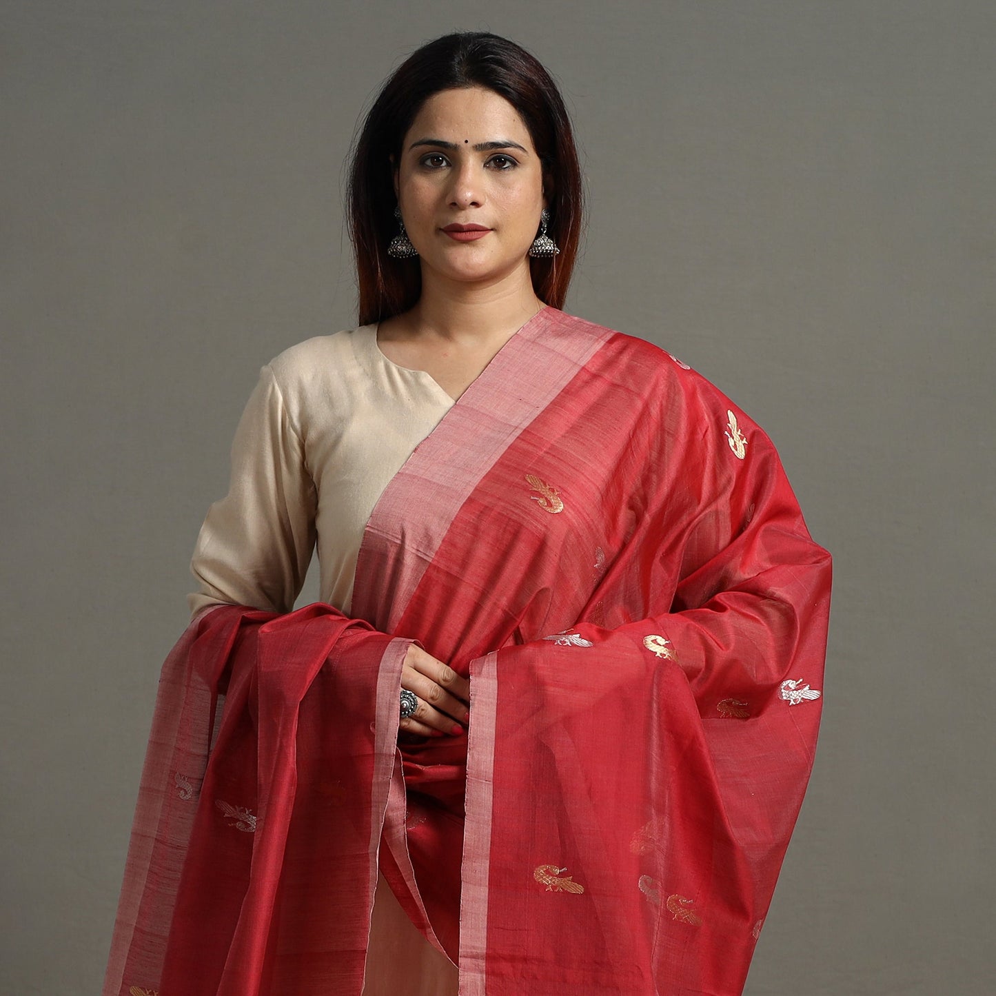 Traditional Chanderi Silk Handloom Zari Buti Dupatta with Tassels 12