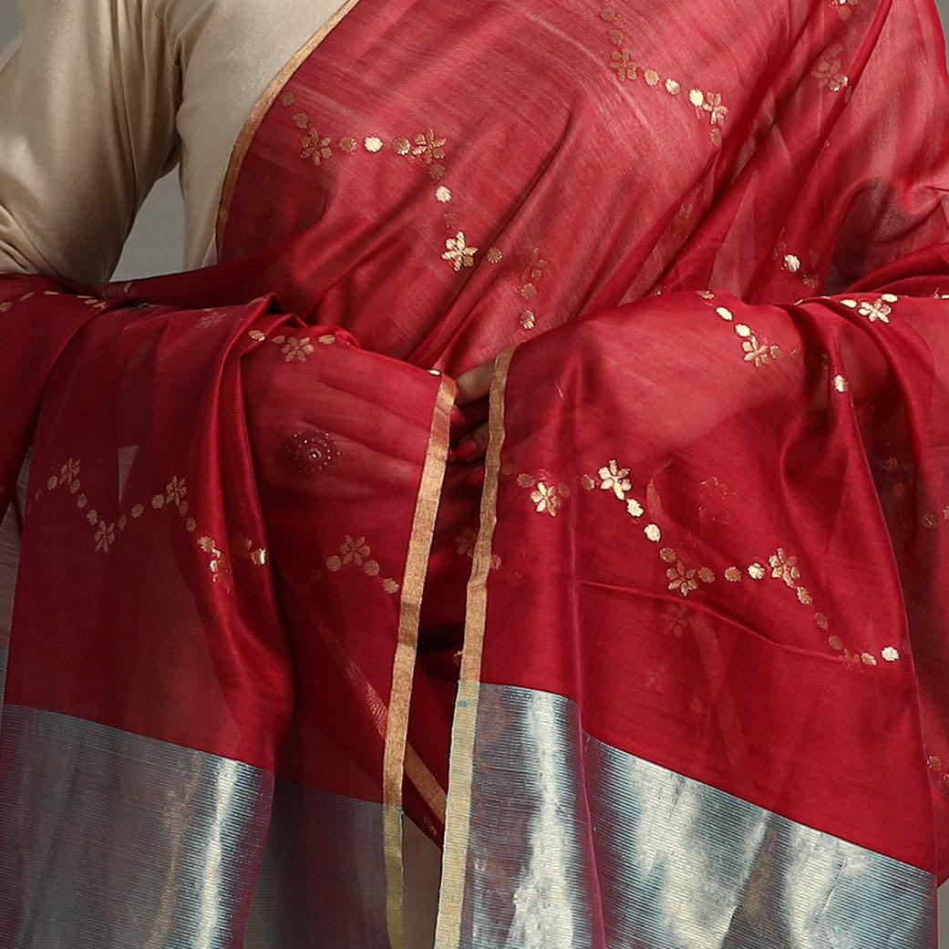 Traditional Chanderi Silk Handloom Zari Buti Dupatta with Tassels 13