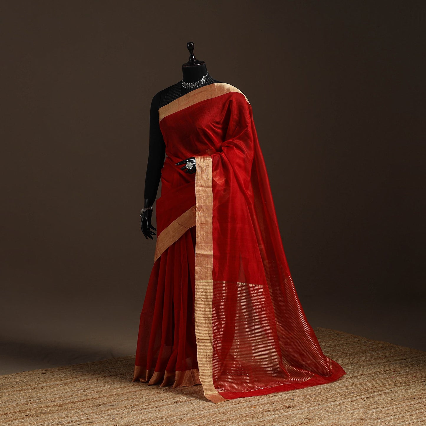 Red - traditional handloom chanderi silk saree with zari