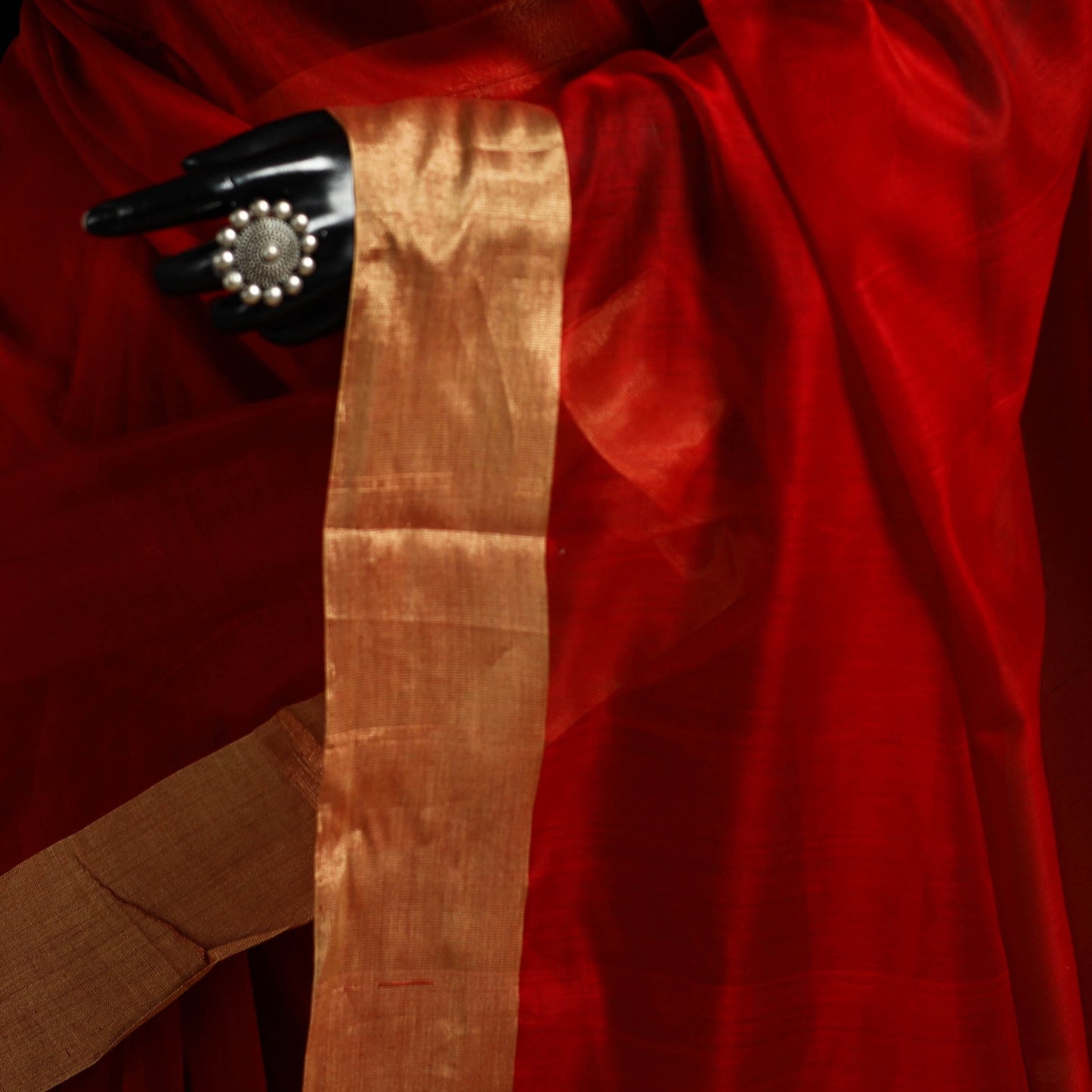 Red - traditional handloom chanderi silk saree with zari