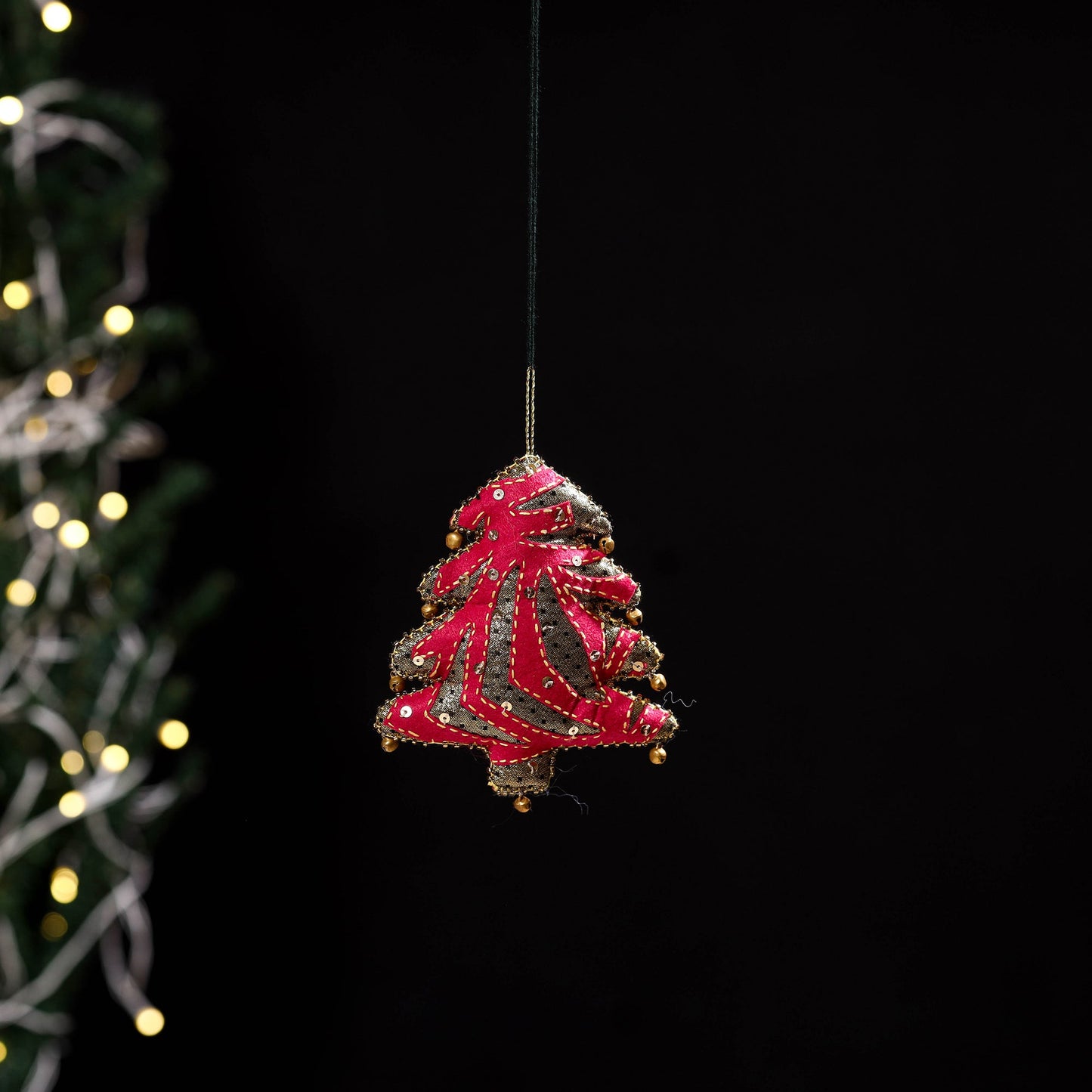 Red - tree - hand embroidered felt christmas decor ornament