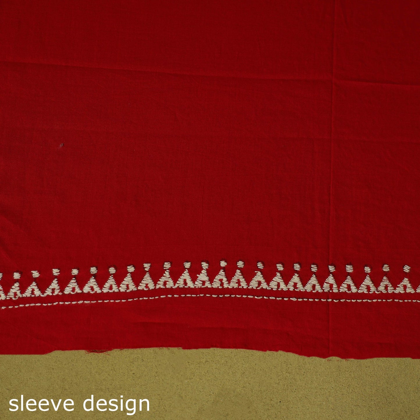 Red - unstitched cotton bengal kantha handwork kurta