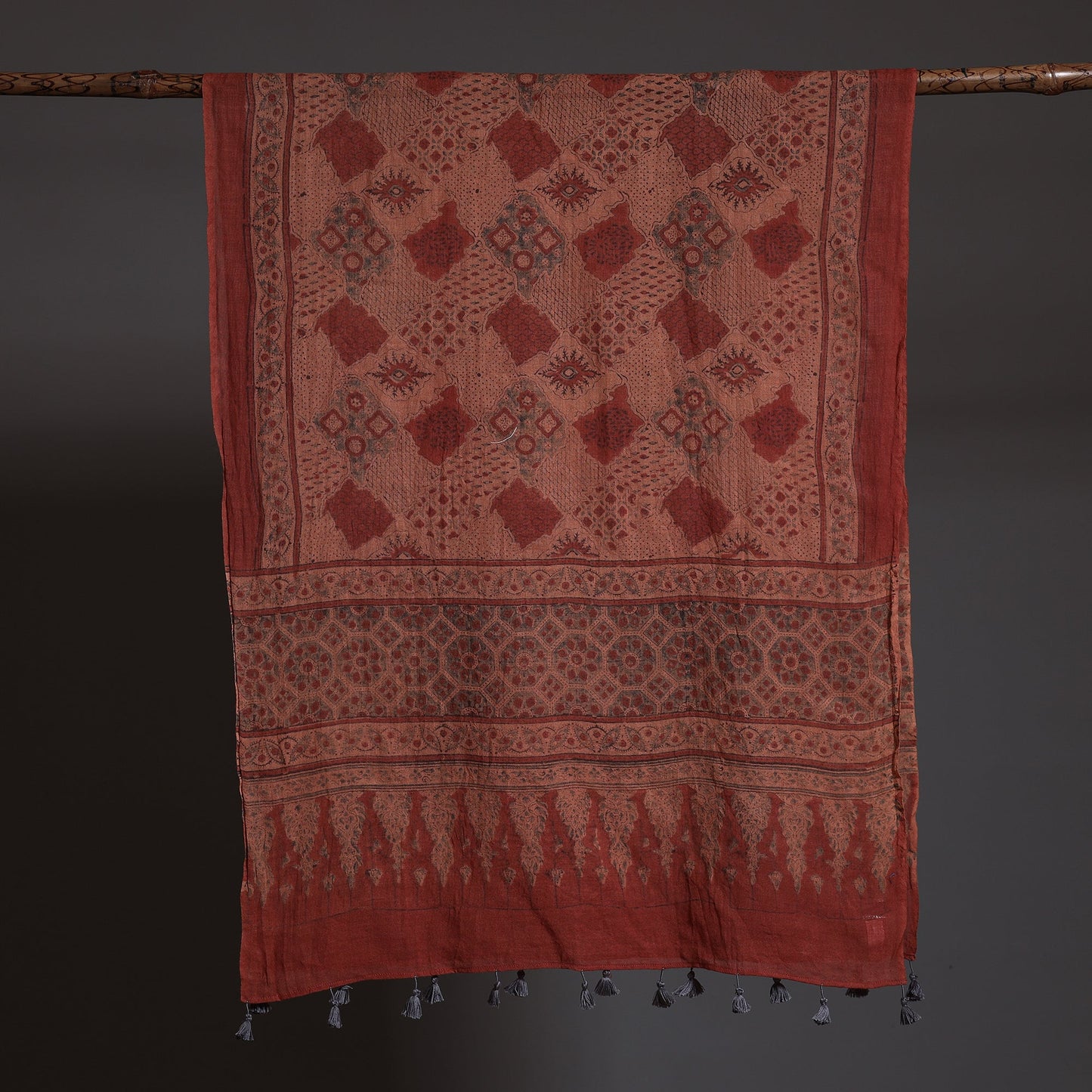 Red - Ajrakh Block Printed Pure Woolen Stole
