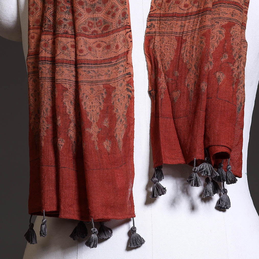 Red - Ajrakh Block Printed Pure Woolen Stole