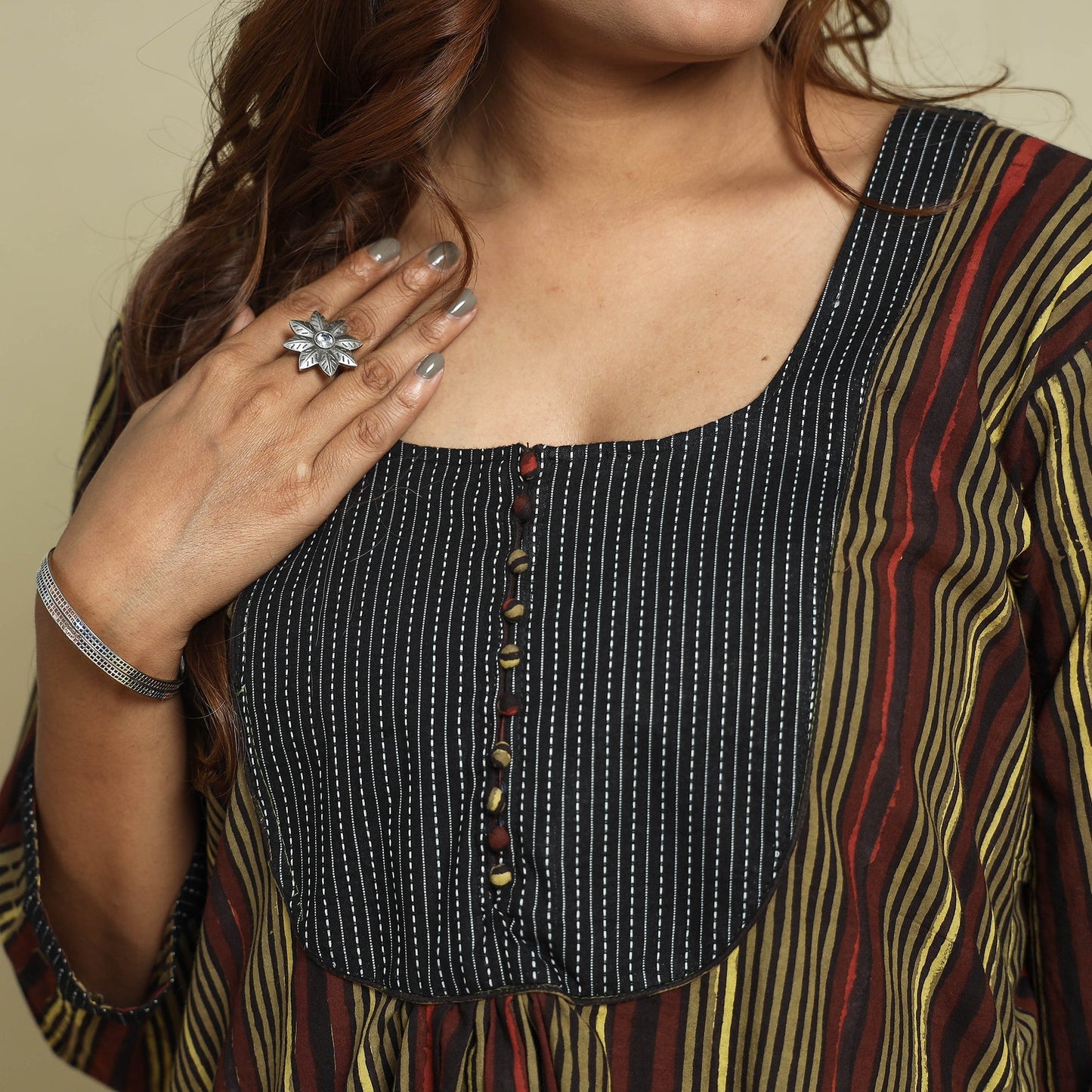 Jahota Block Printed Kantha Patchwork Cotton Kurta Online at iTokri.com