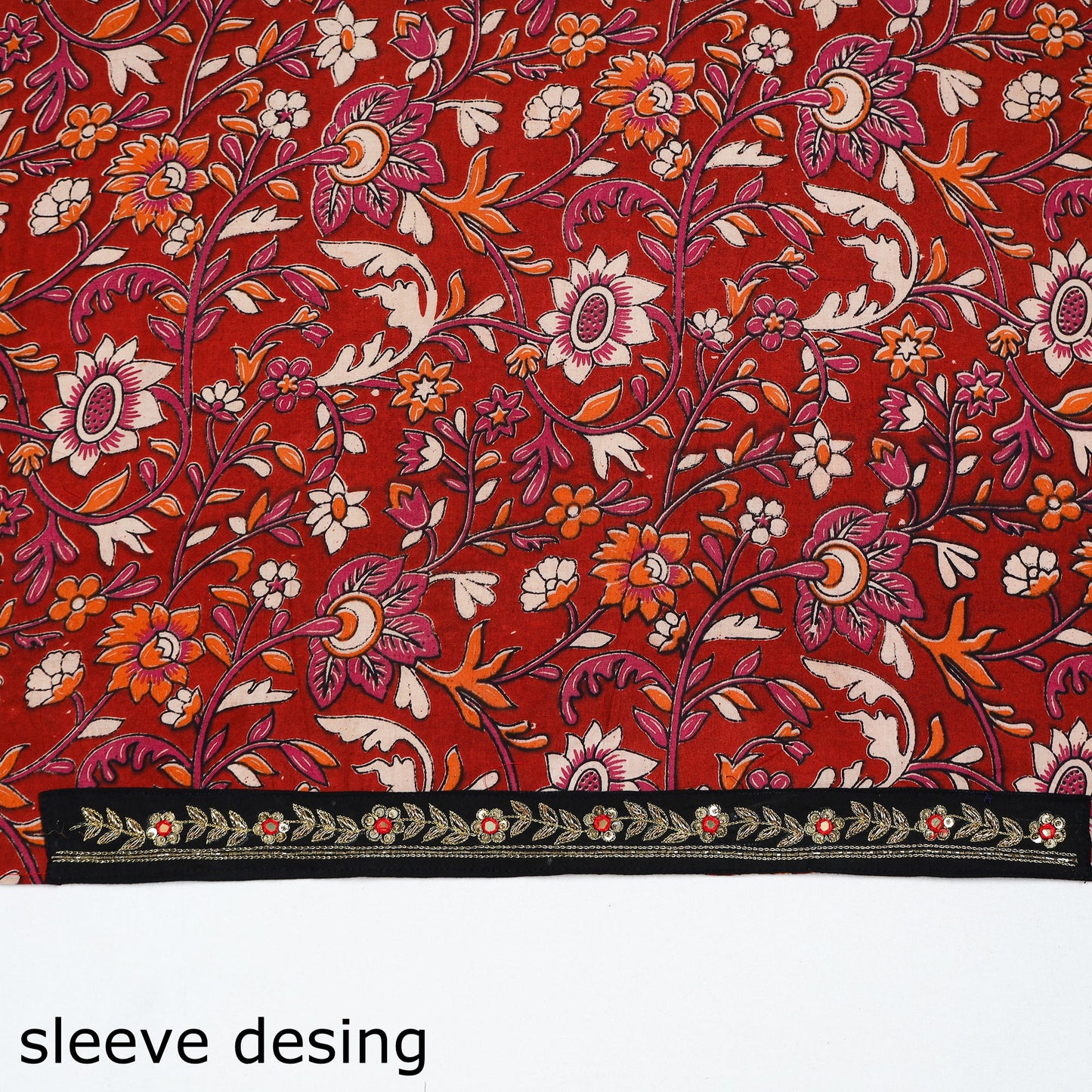 Red - zardozi hand embroidered kalamkari cotton blouse