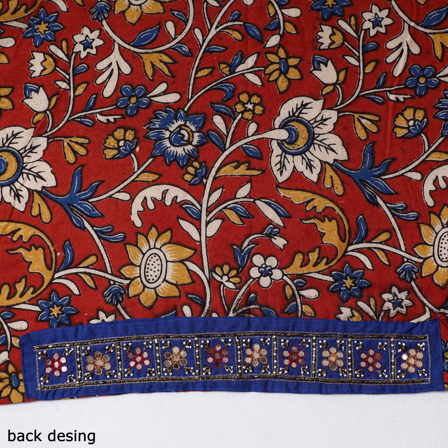 Red - Zardozi Hand Embroidered Kalamkari Cotton Blouse Piece 37