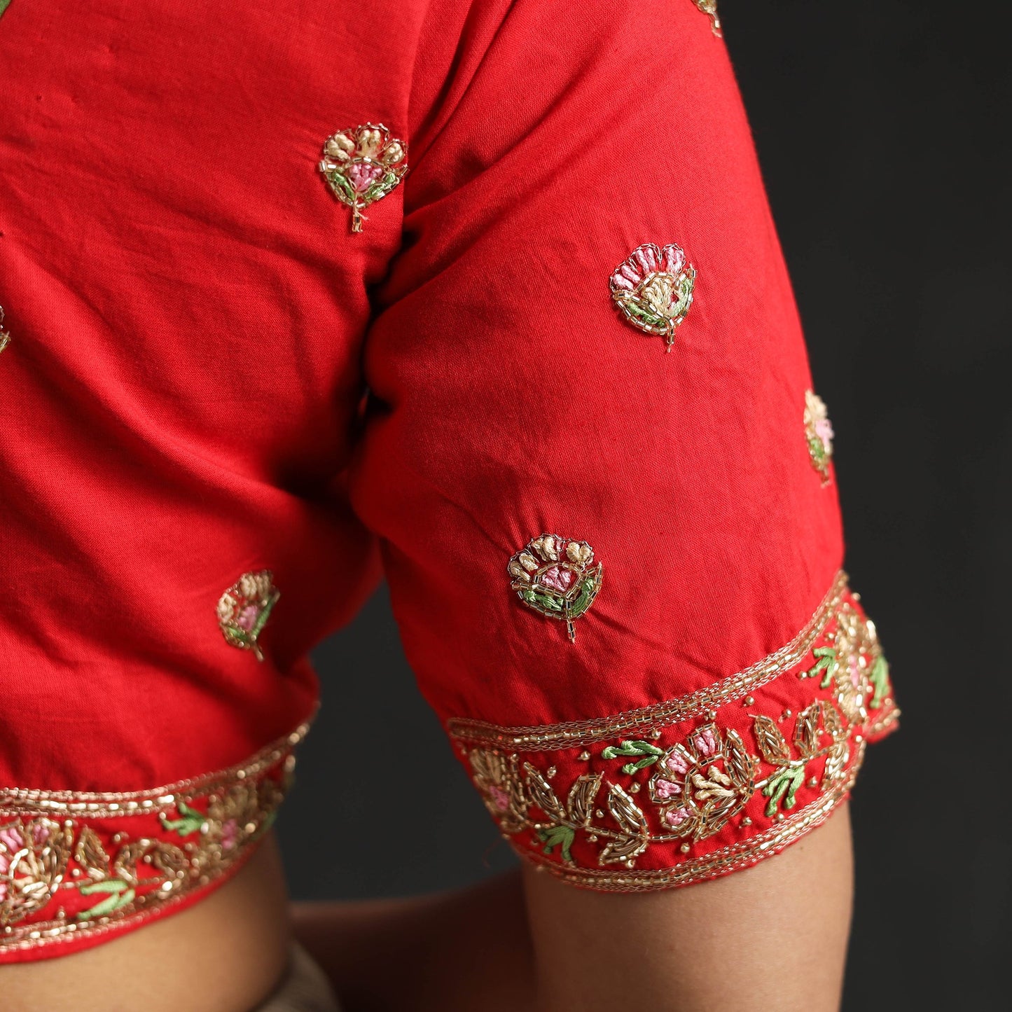 Buy Red Zardozi Hand Embroidery Cotton Blouse Online