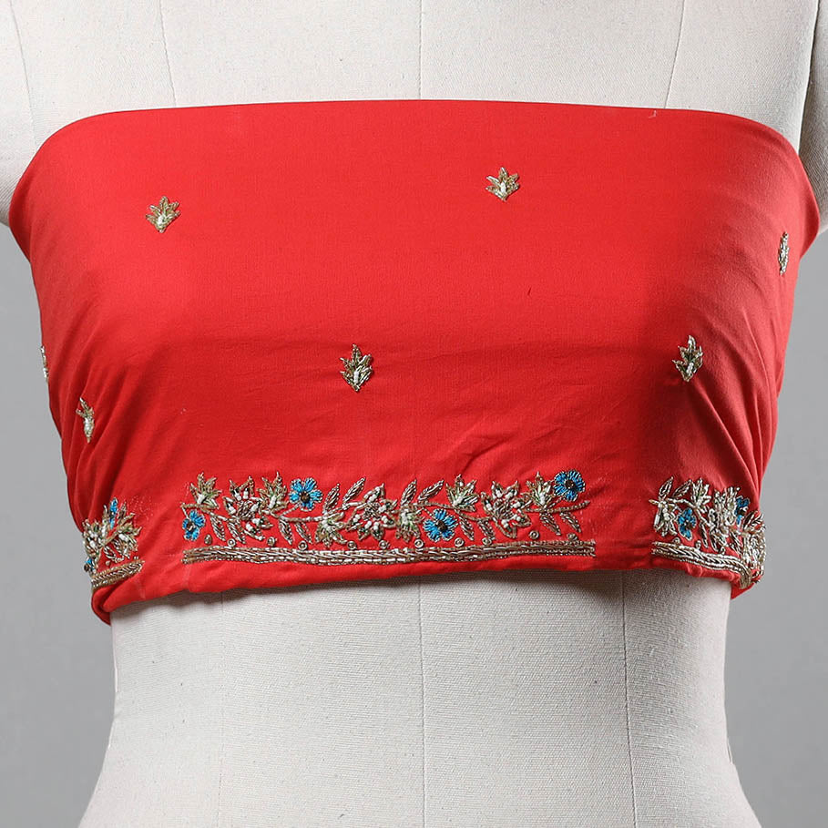 Red - zardozi hand embroidery cotton plain blouse piece 10