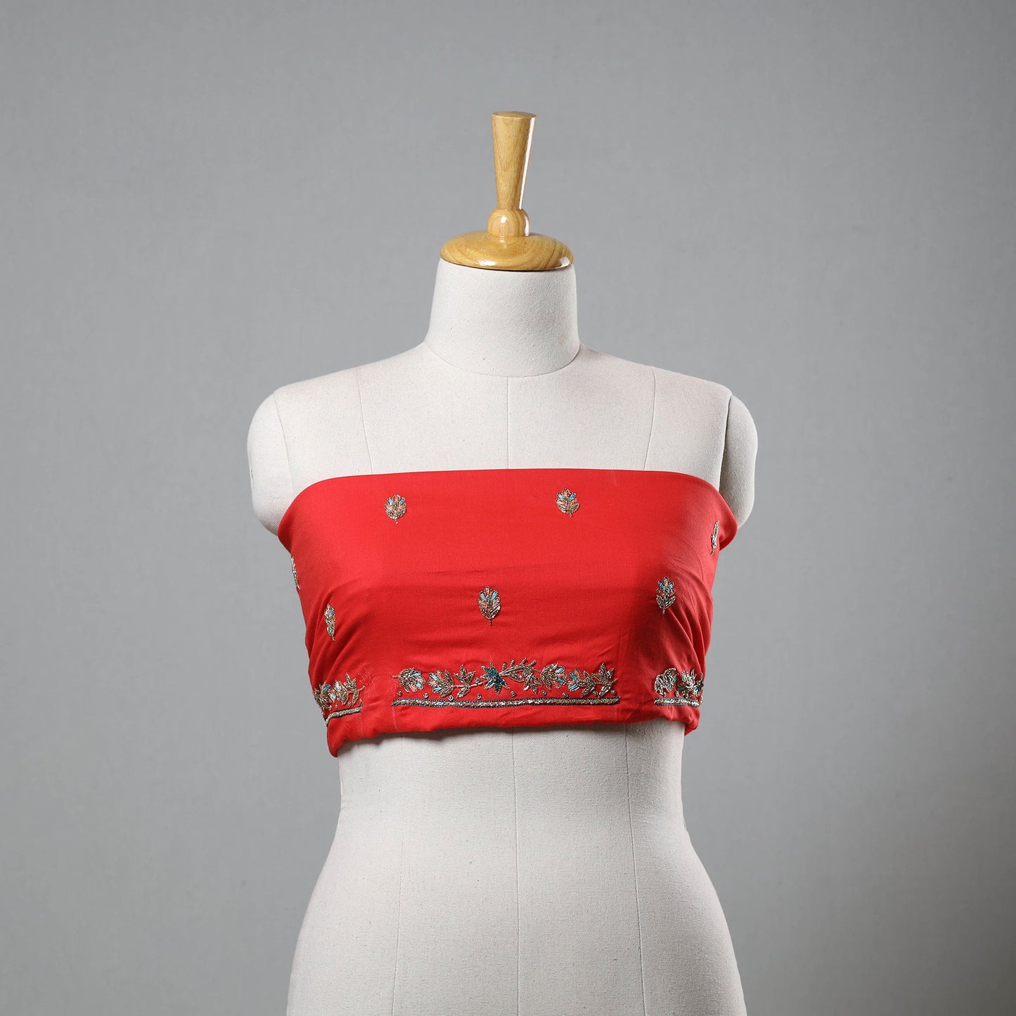 Red - zardozi hand embroidery cotton plain blouse piece 13