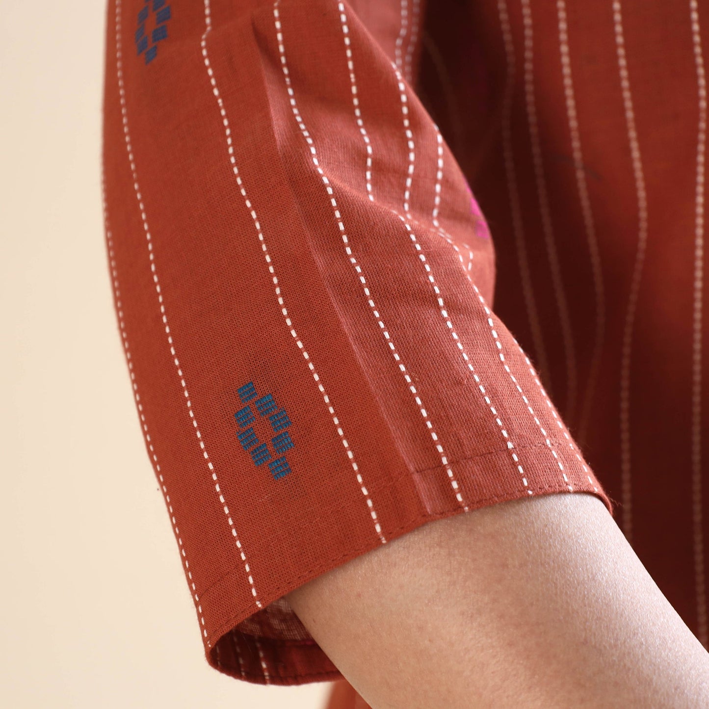 Rust orange jacquard cotton top & pyjama night suit set