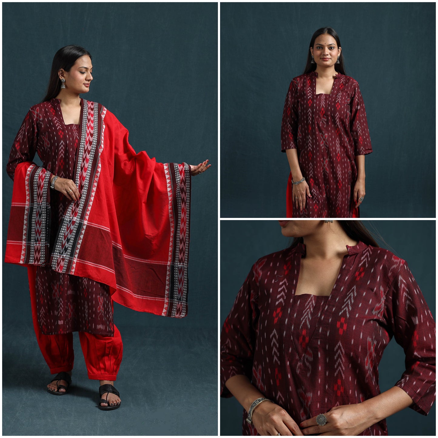 Sambalpuri ikat pure cotton suit set with dupatta for women