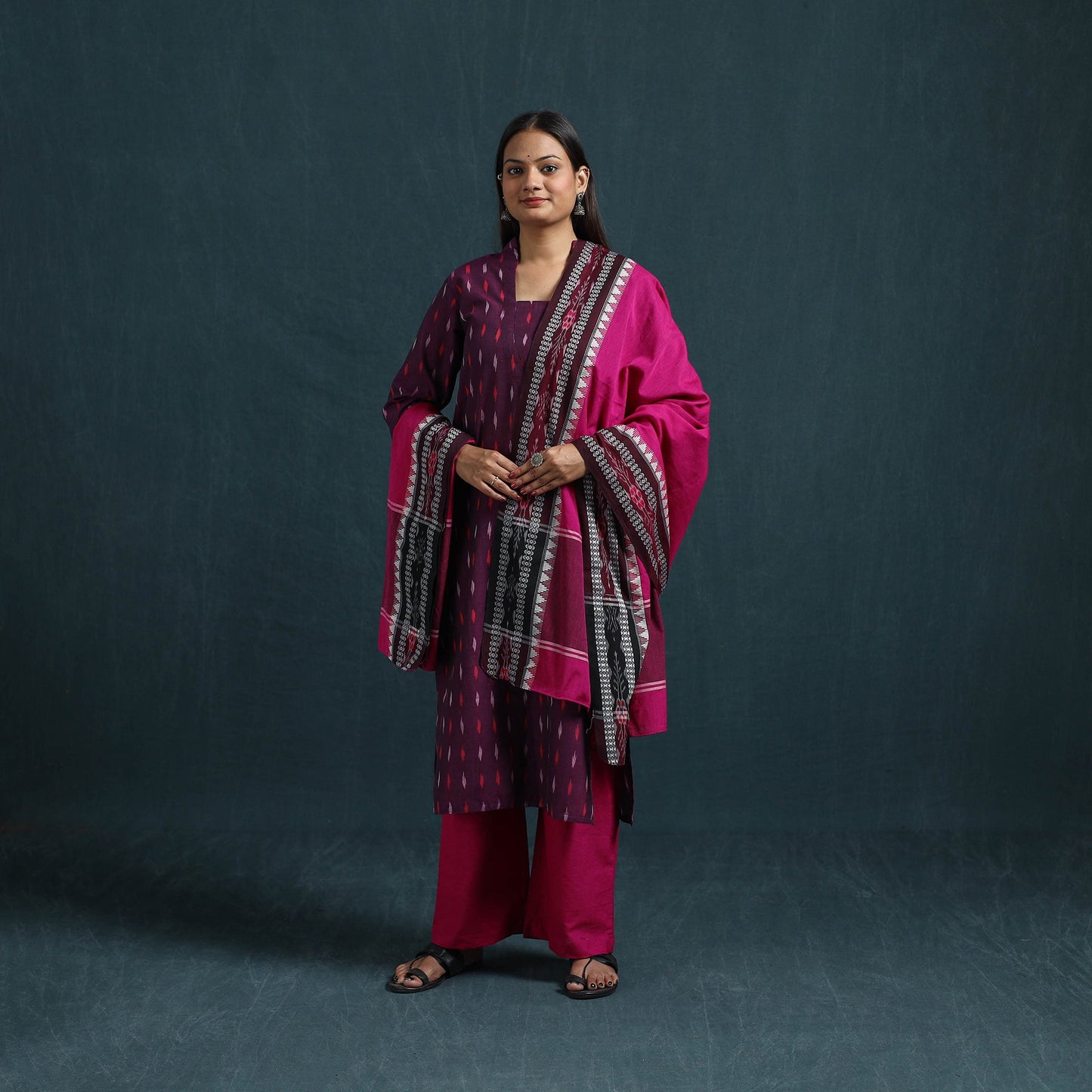 Sambalpuri ikat pure cotton suit set with dupatta for women