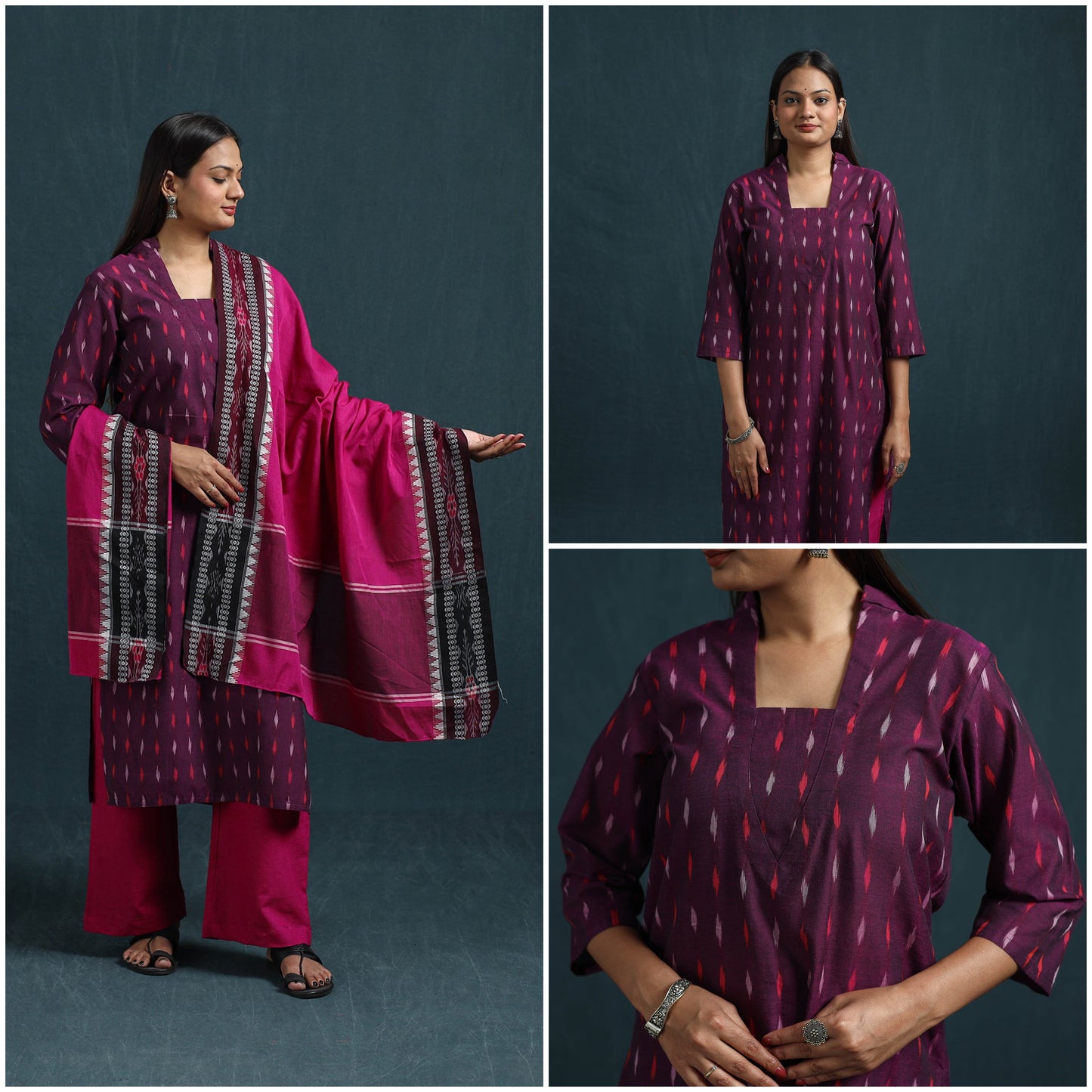 Sambalpuri ikat pure cotton suit set with dupatta for women