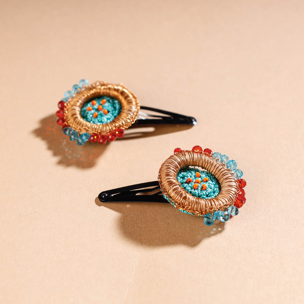 Buy Samoolam Handmade Crochet Flower Hair Clips Set ❤ Cinnamon Rose Online at iTokri.com