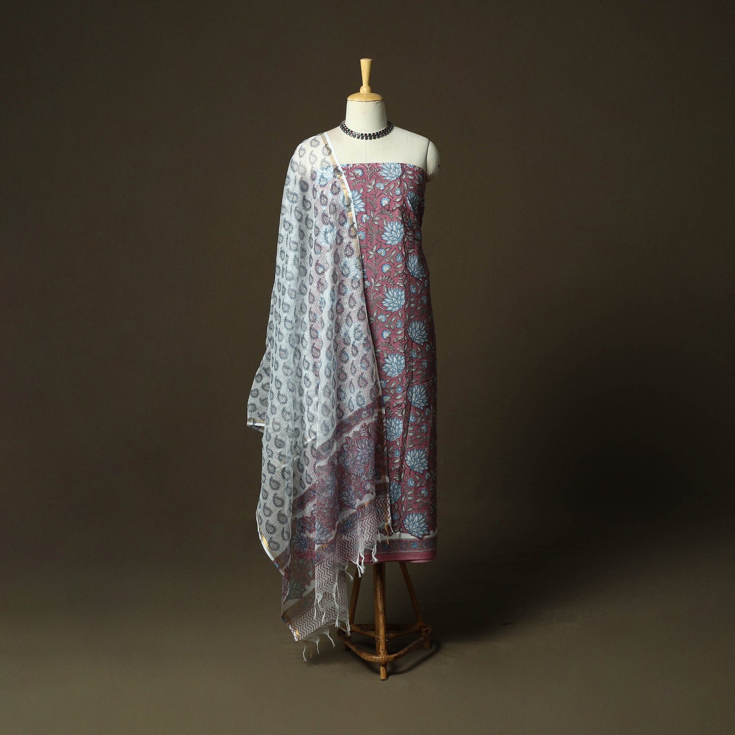 Sanganeri block print cotton 3pc unstitched dress material