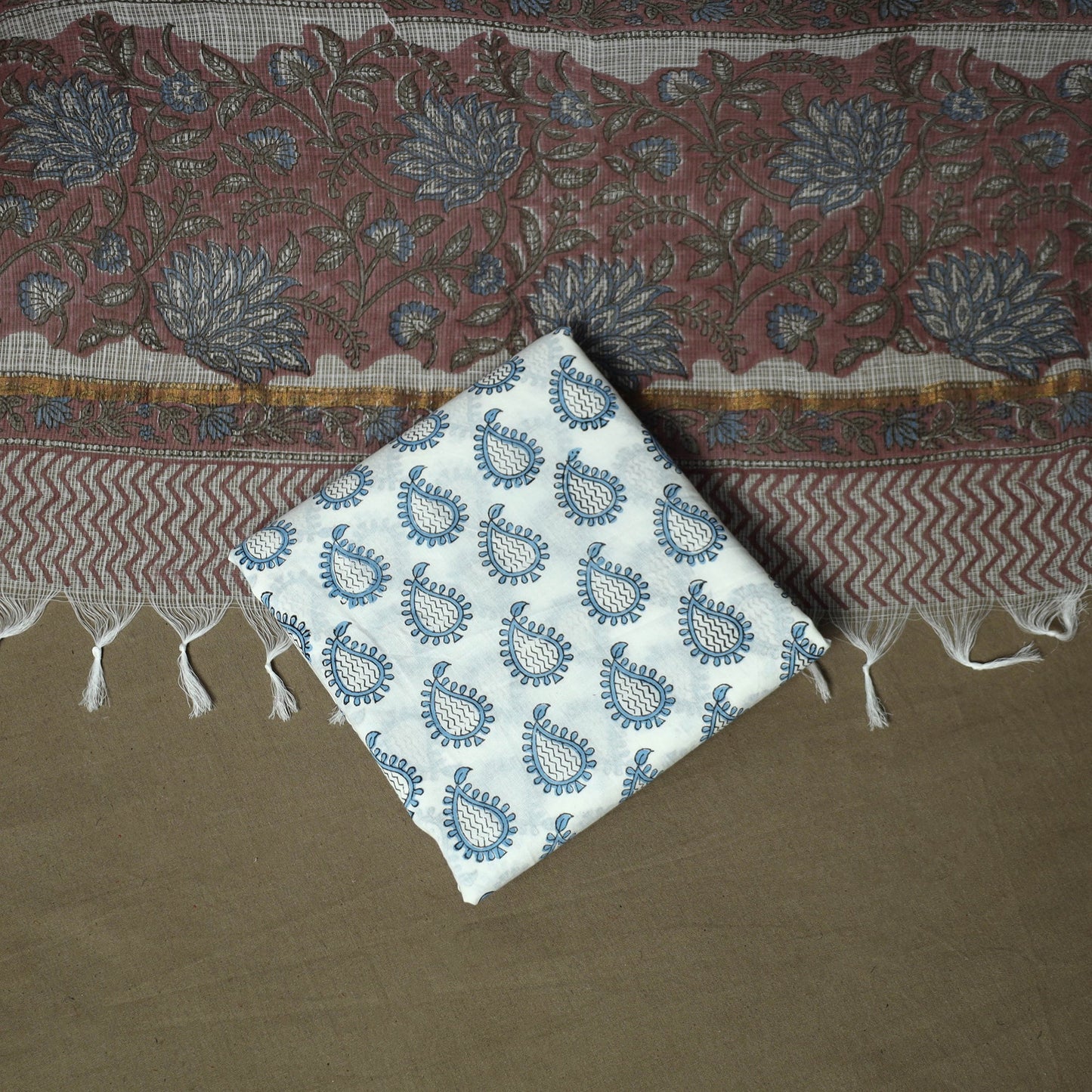 Sanganeri block print cotton 3pc unstitched dress material