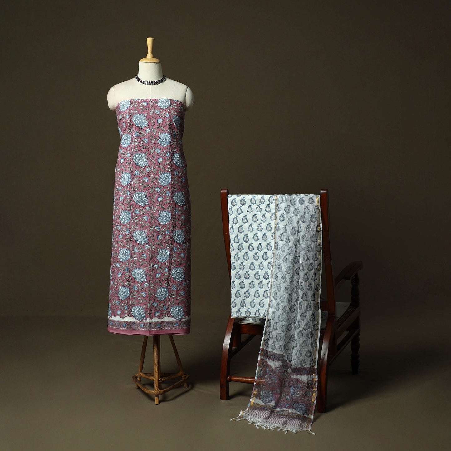 Sanganeri block print cotton 3pc unstitched dress material