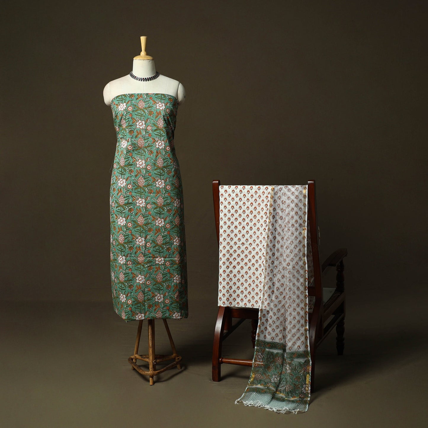 Sanganeri block print cotton 3pc unstitched dress material