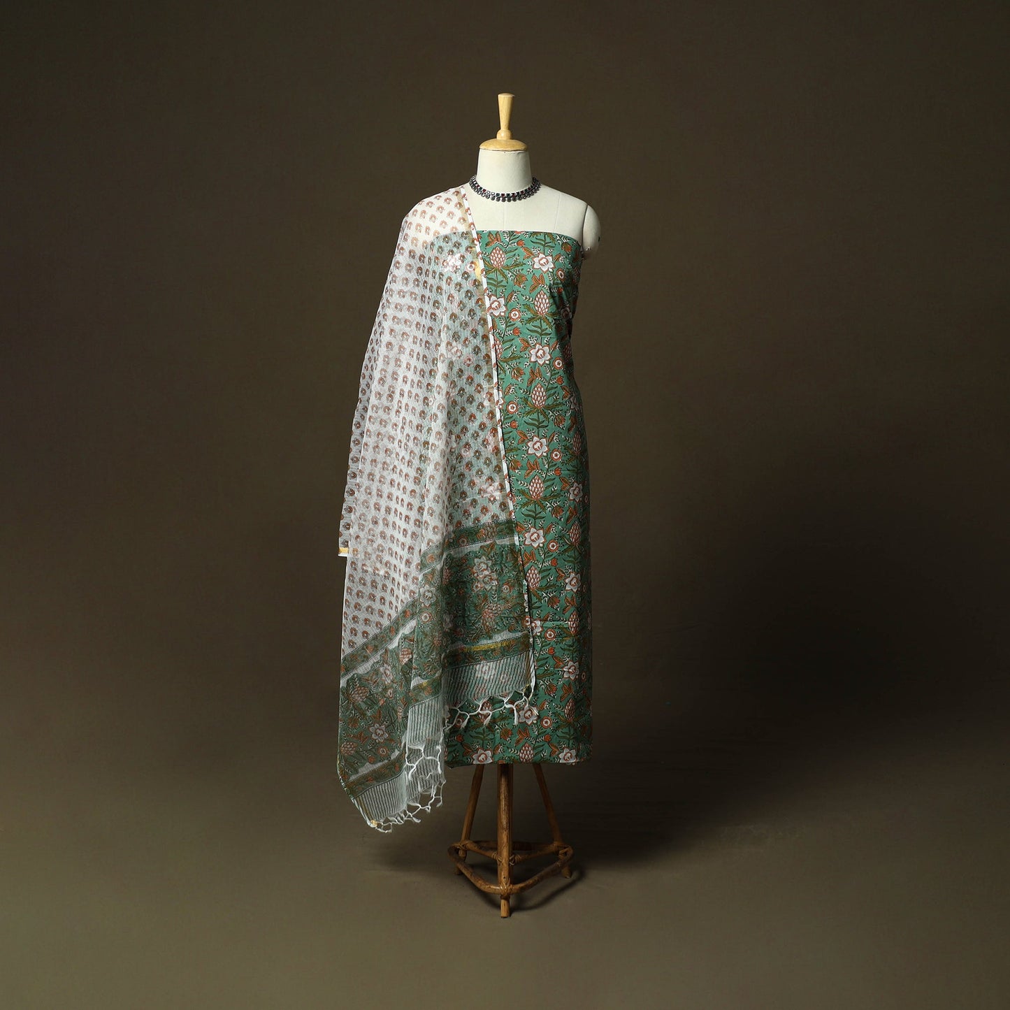 Sanganeri block print cotton 3pc unstitched dress material