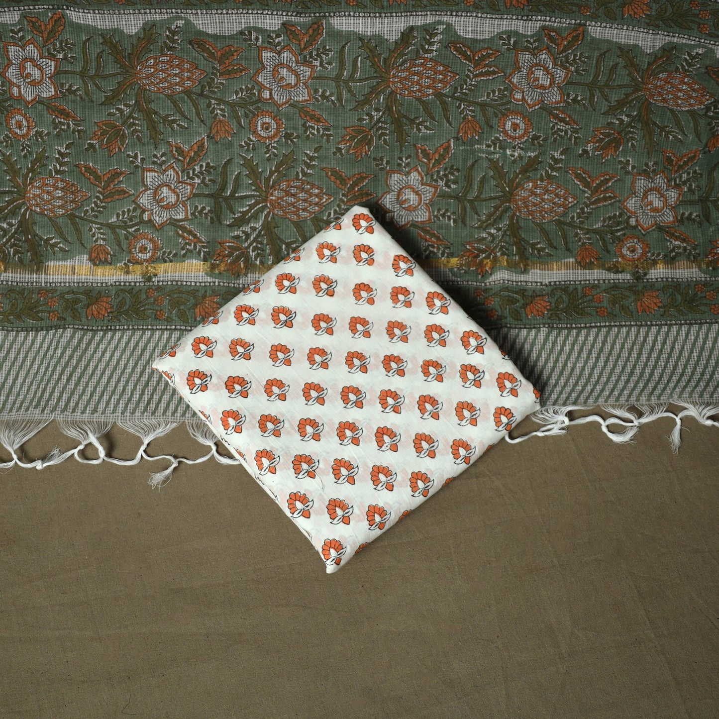 Sanganeri block print cotton 3pc unstitched dress material