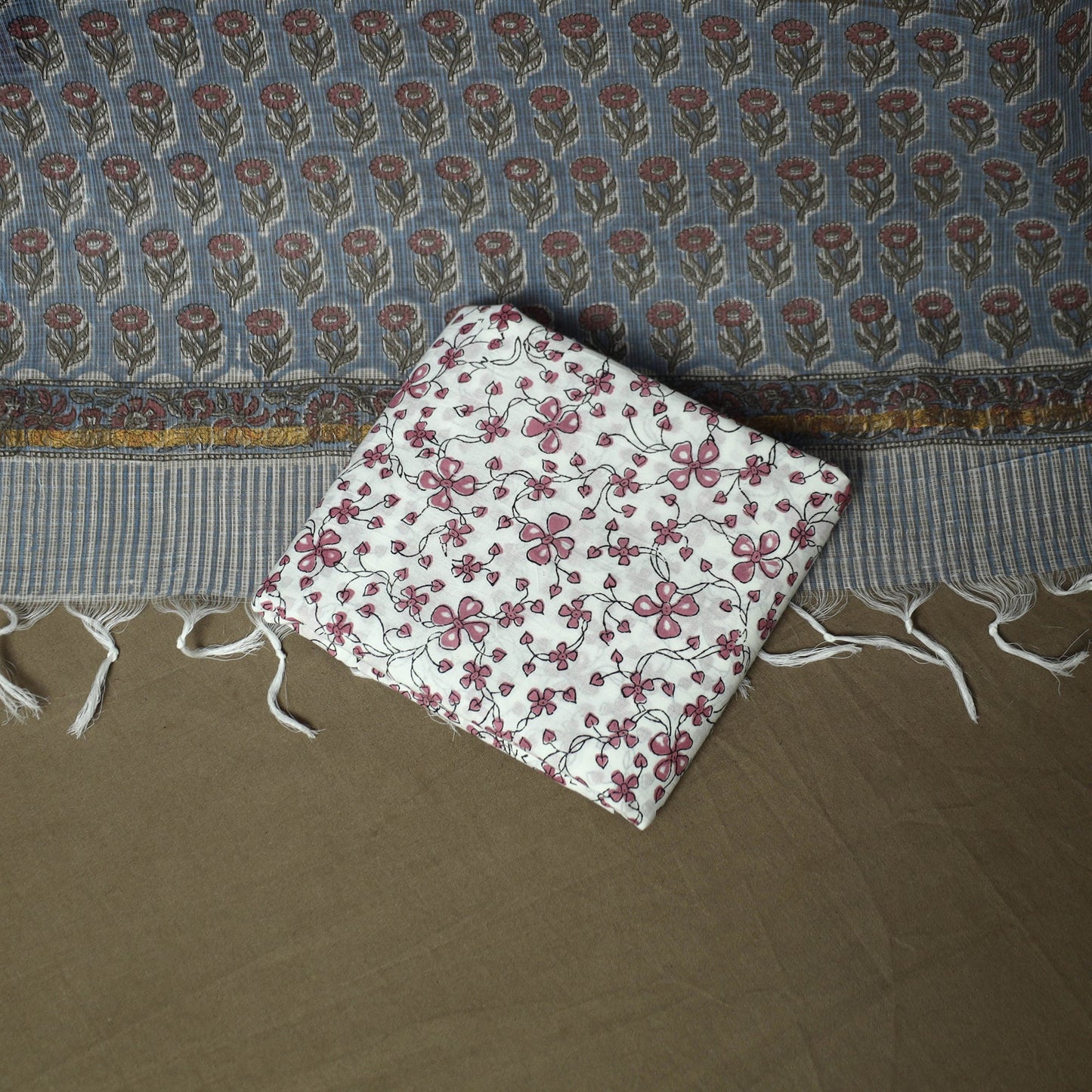 Sanganeri block print cotton 3pc unstitched dress material