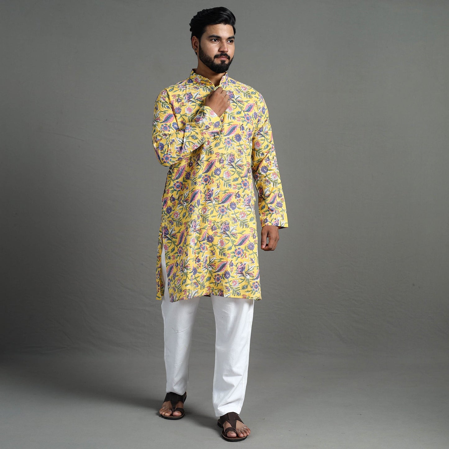 Buy Sanganeri Block Printed Cotton Men Long Kurta 09 Online at iTokri.com