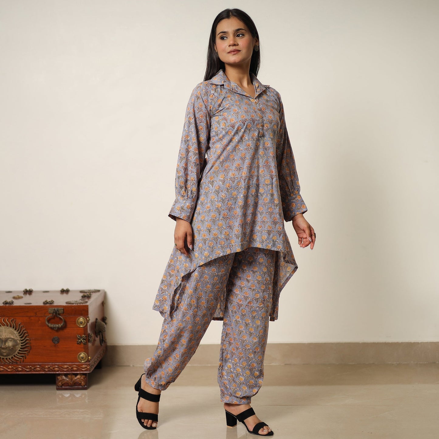 Sanganeri block printed cotton co-ord set 01 - handcrafted