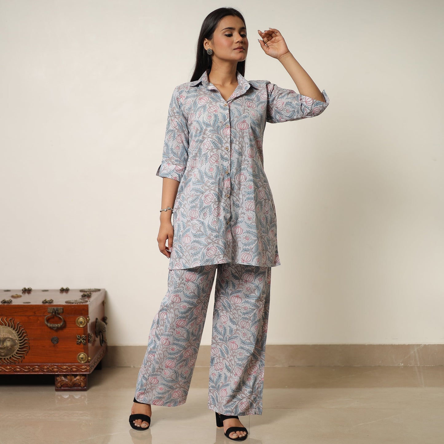 Sanganeri printed cotton co-ord set 13 - handcrafted