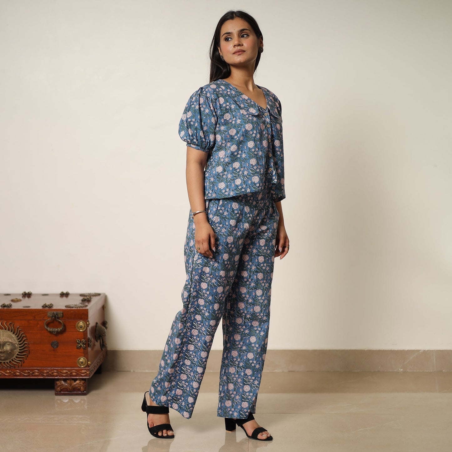 Sanganeri block printed cotton co-ord set 23 - handcrafted