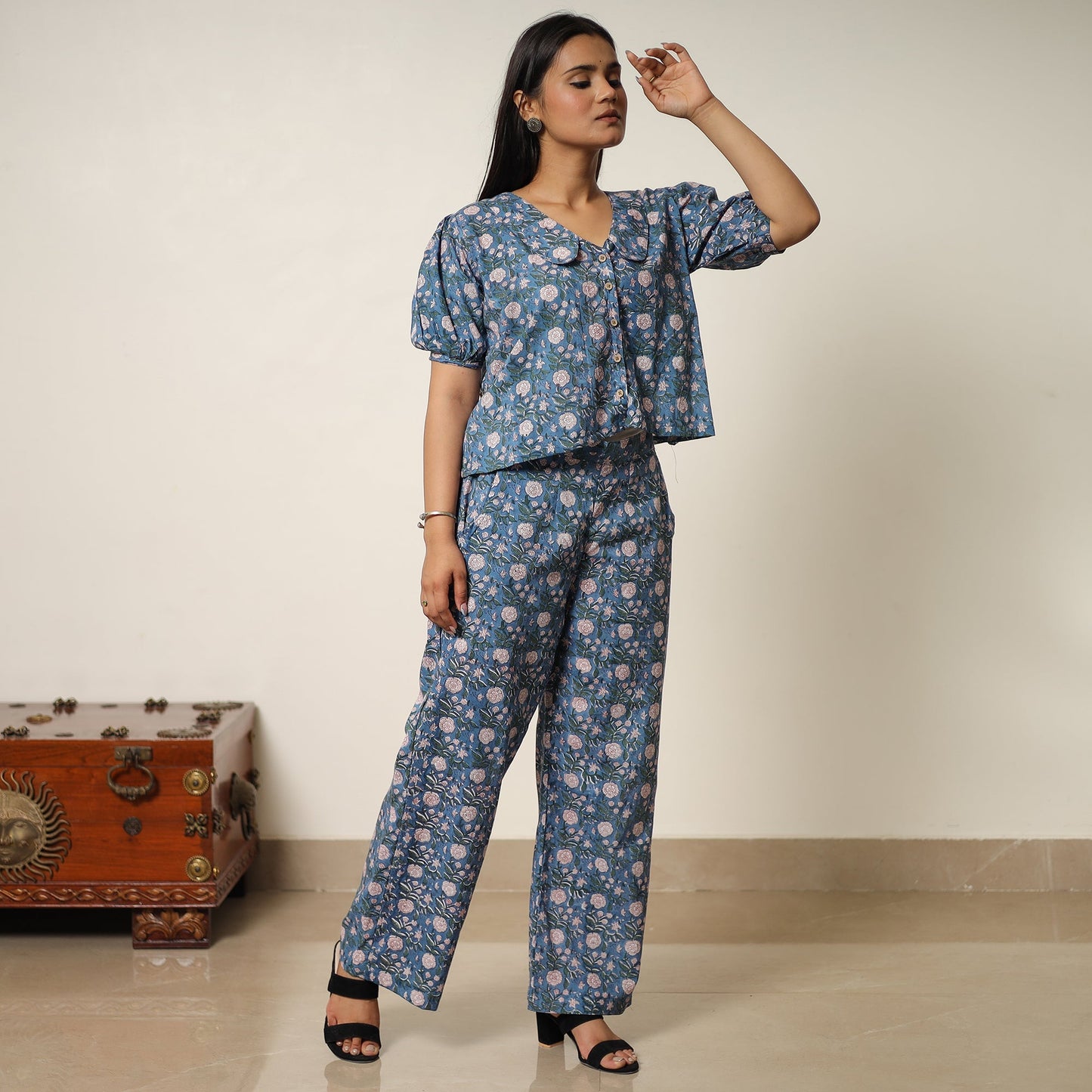 Sanganeri block printed cotton co-ord set 23 - handcrafted