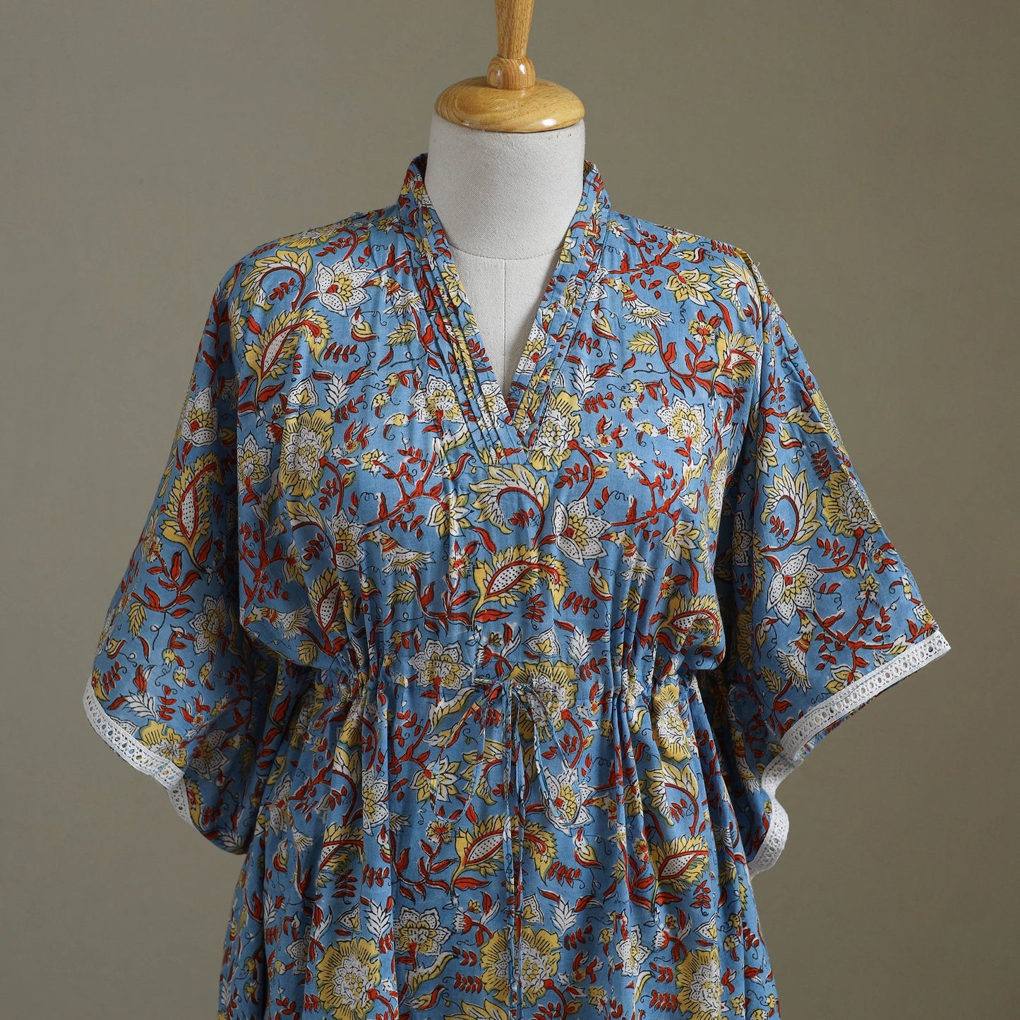 Blue Sanganeri Block Print Cotton Kaftan (Medium)