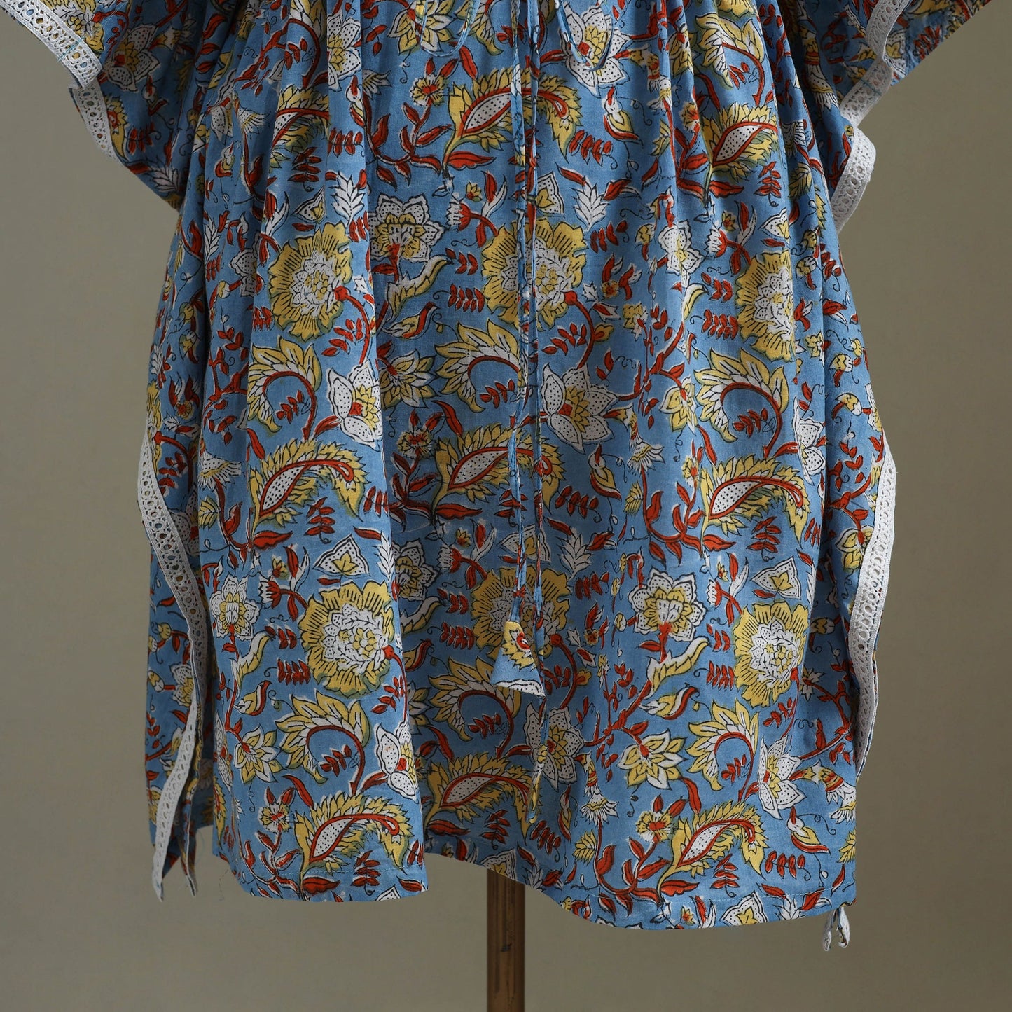 Blue Sanganeri Block Print Cotton Kaftan (Medium)