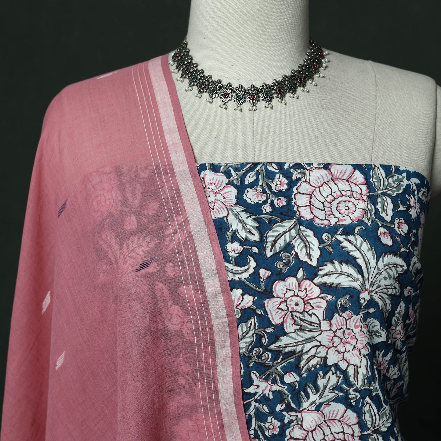Sanganeri hand block print cotton 2pc unstitched dress
