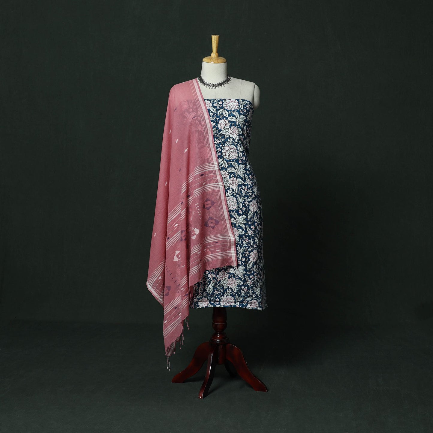 Sanganeri hand block print cotton 2pc unstitched dress