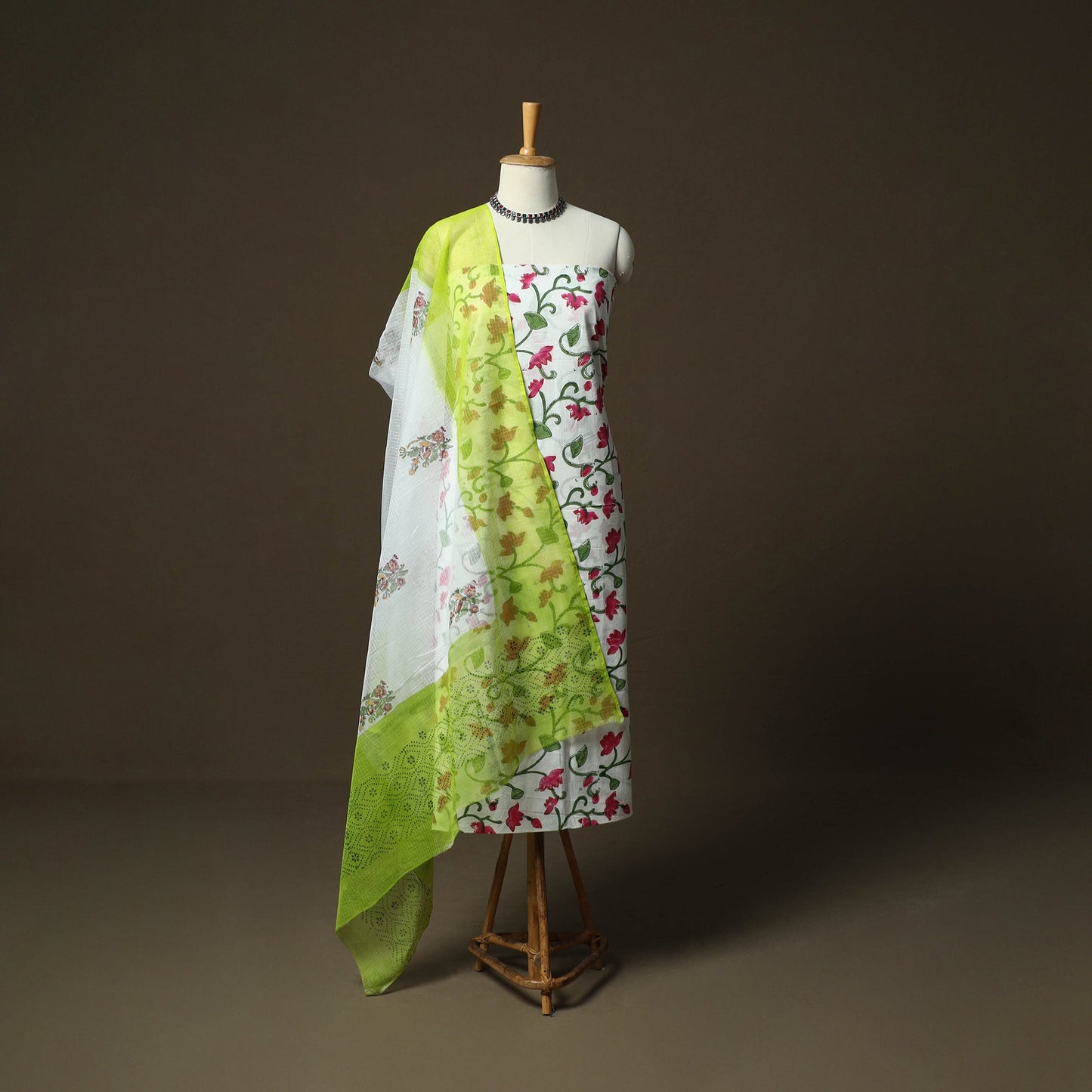 Sanganeri hand block print cotton 3pc unstitched dress