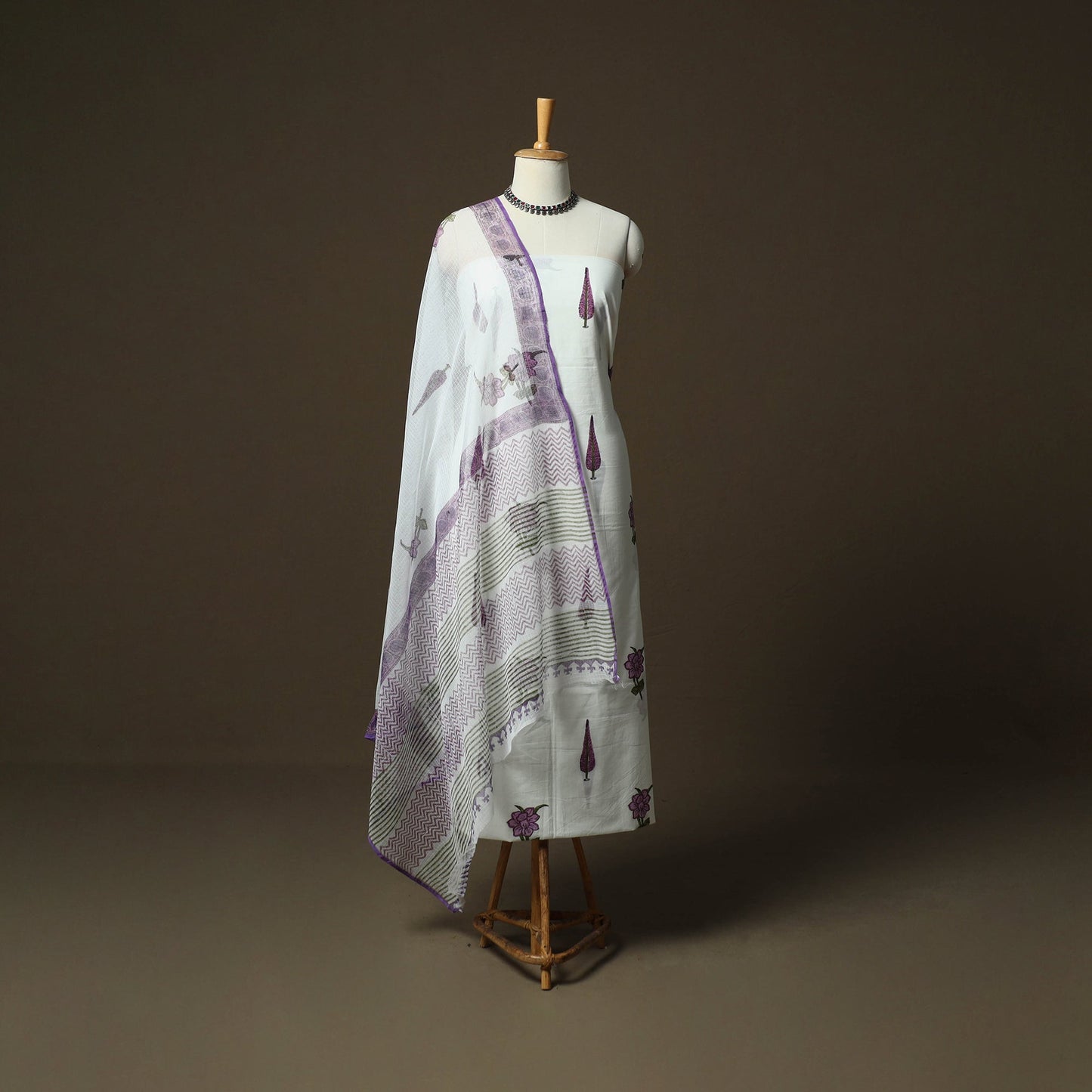 Sanganeri hand block print cotton 3pc unstitched dress